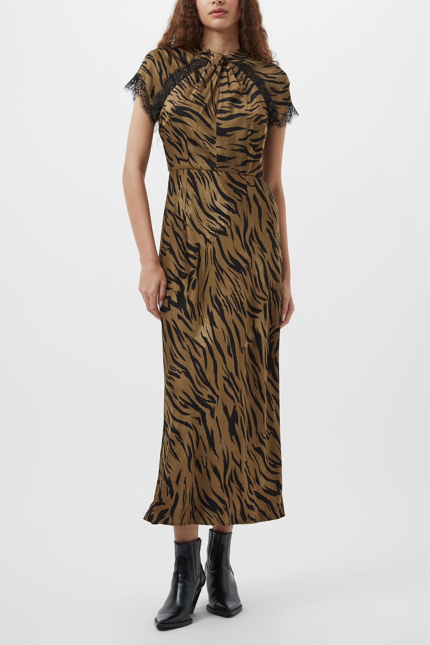 ABELINE ENNIS SATIN LACE DRESS GOLDEN OLIVE KHAKI 1