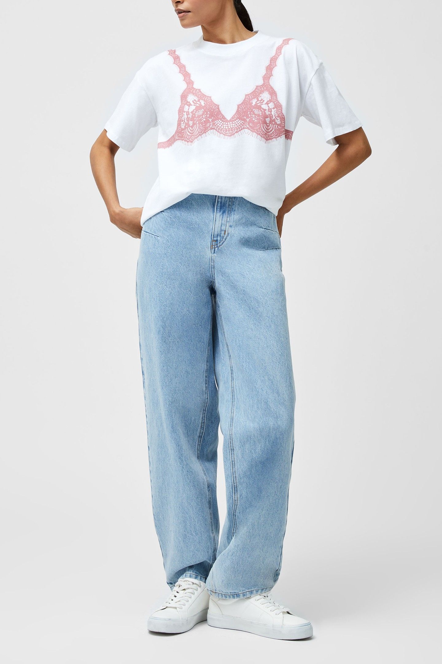 GRAPHIC LACE BRA TEE LINEN WHITE/PINK 1