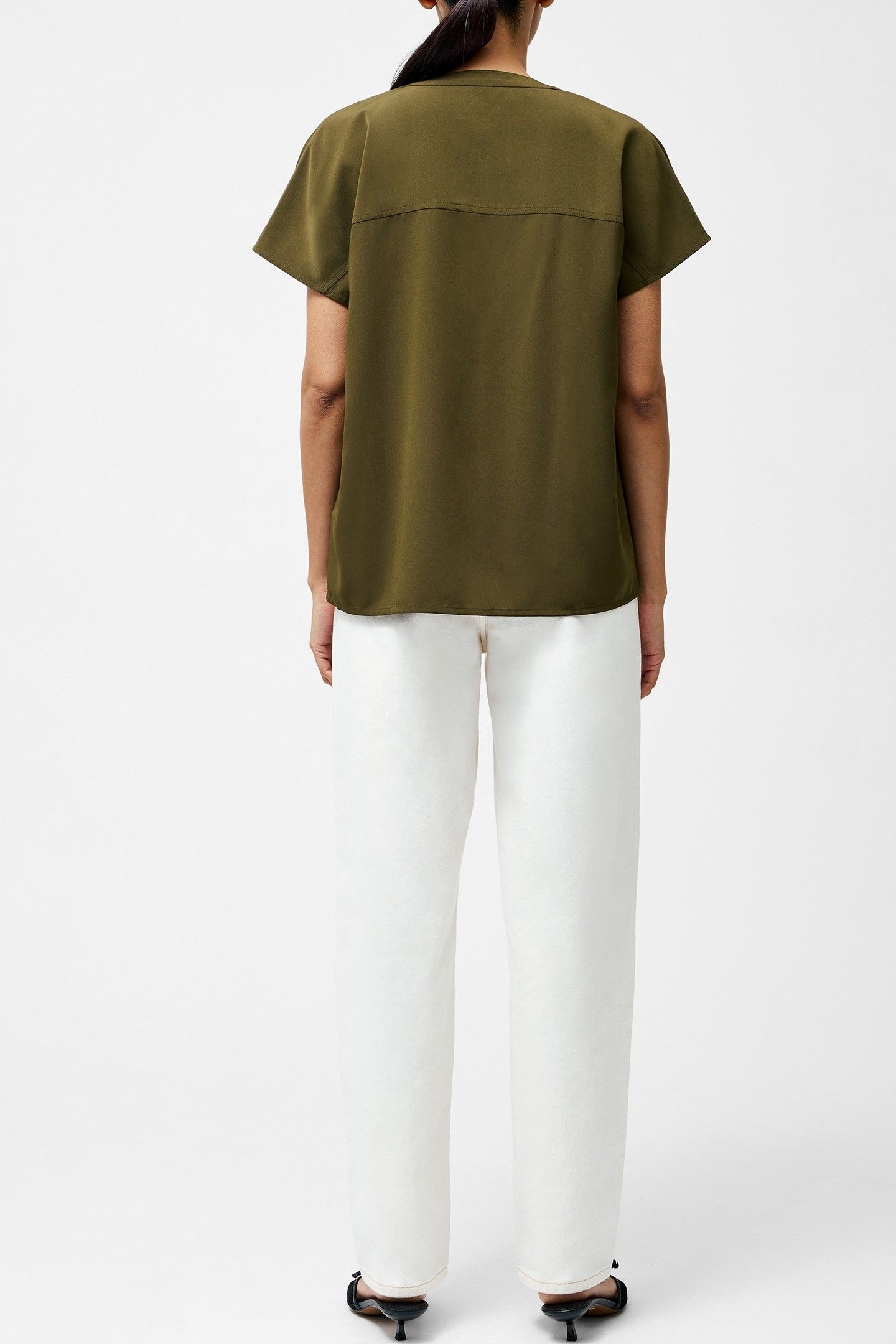 CAPRIANA CREPE CAP SLEEVE TOP KHAKI 2