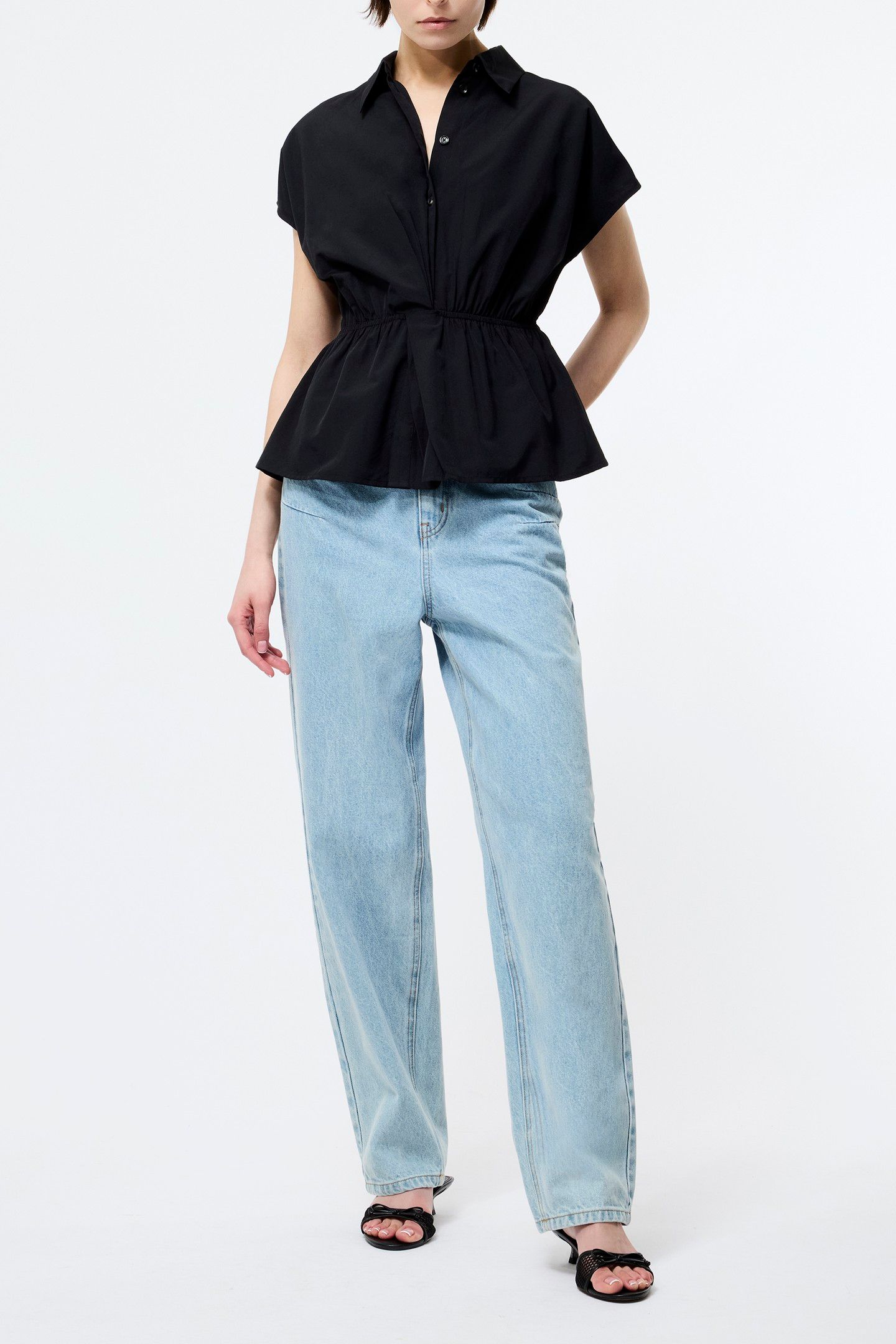 ERA POPLIN TWIST KNOT SHIRT BLACK 1