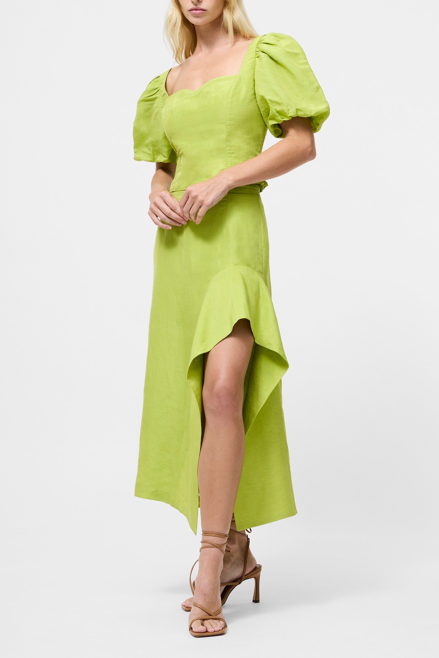 ISLAY LINEN MIDI SKIRT CACTUS GREEN 1
