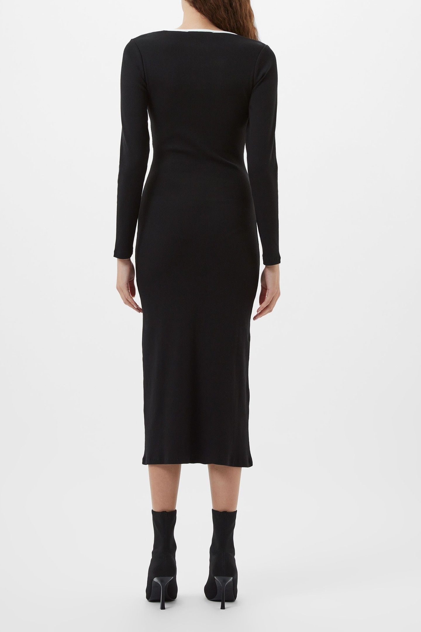 RASSIA RIB SQ NK MIDI DRESS BLACK/PORCELAIN CREA 3