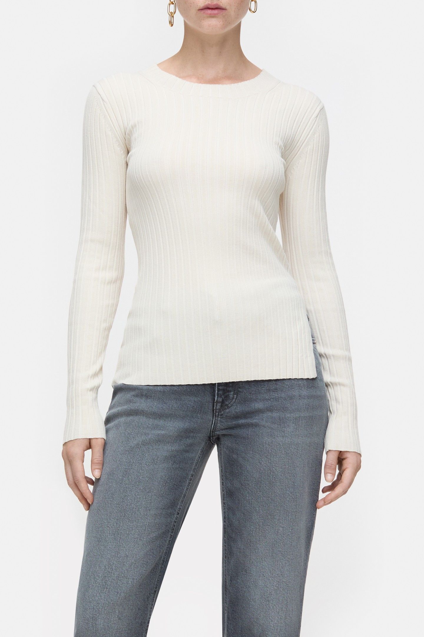 CREW NECK LONG SLEEVE KNITS RAW SILK 1