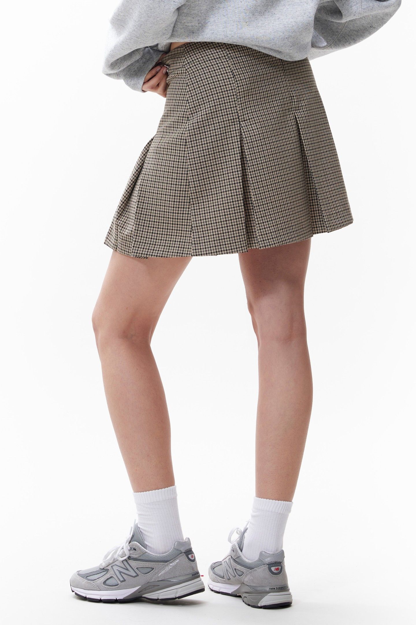 PLEATED CHECK SKIRT BROWN 3