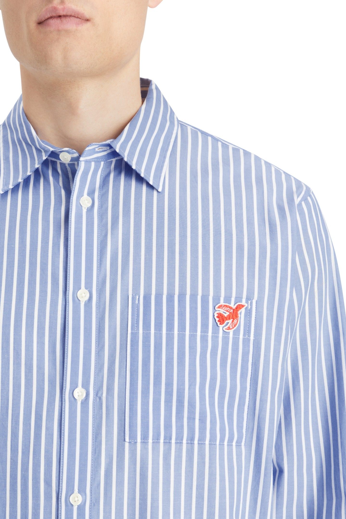 CORE - THE FREE SPIRIT PEACE BIRD POPLIN SHIRT BLUE WHITE ST 6