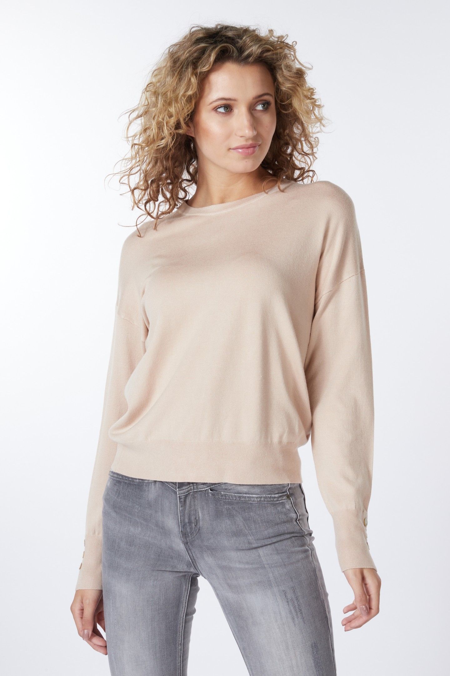 SWEATER BASIC BUTTON SLVE CUFF WARM SAND 1