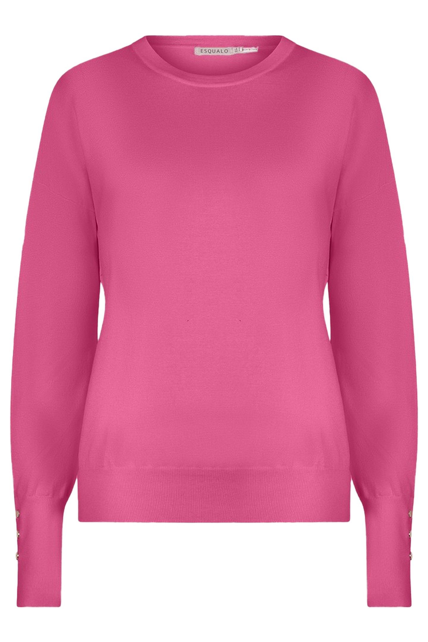SWEATER R-NECK BUTTONED SLEEVE CUFF PINK 1