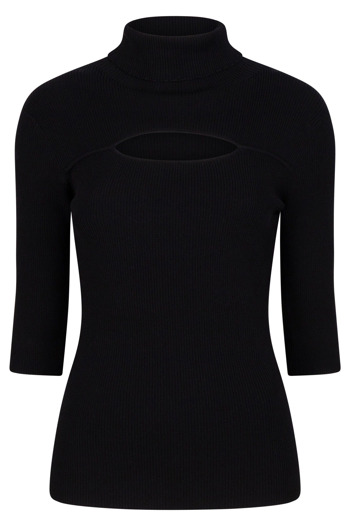 TOP SHORT SLVE OPEN RIB COL BLACK 6