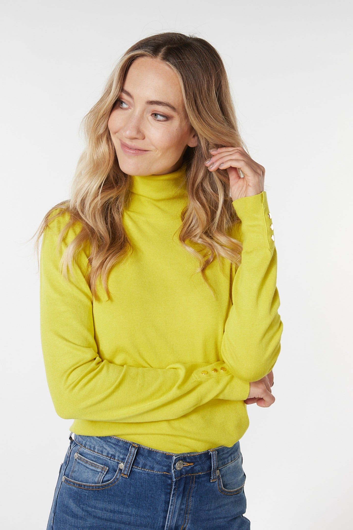 SWEATER PUFF SLVE BUTTONS WARM OLIVE 1