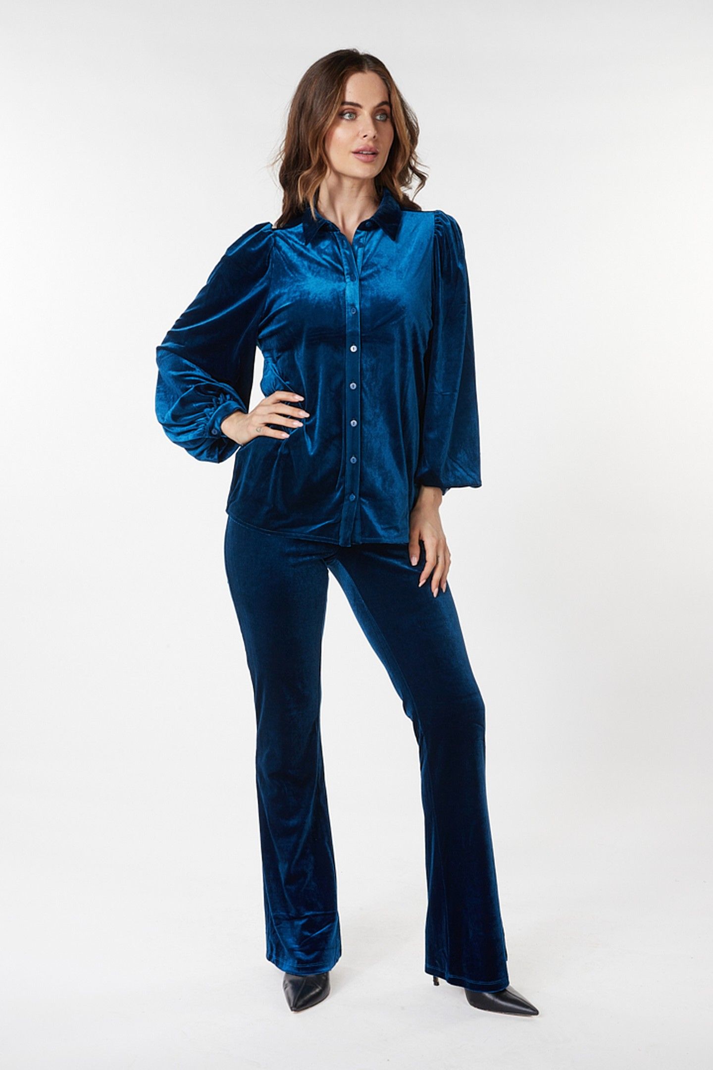 TROUSERS FLAIR VELOURS GALAXY BLUE 1