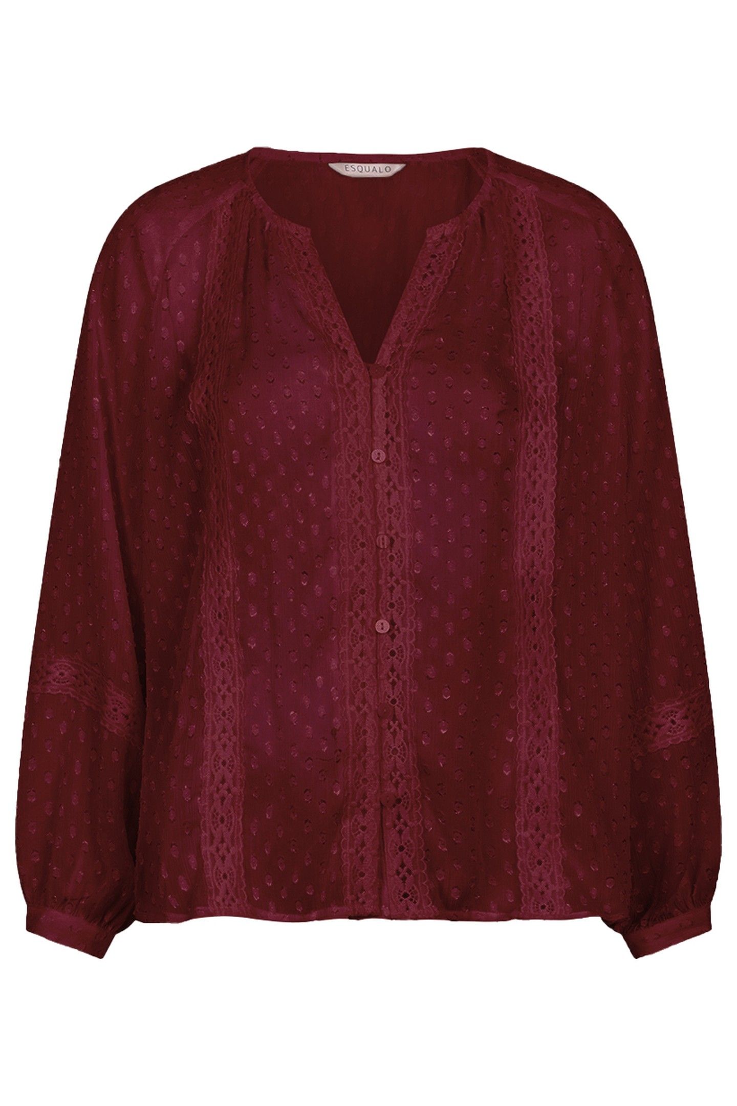 BLOUSE PLUMETIS EMBROIDERY TAPE WINE RED 1