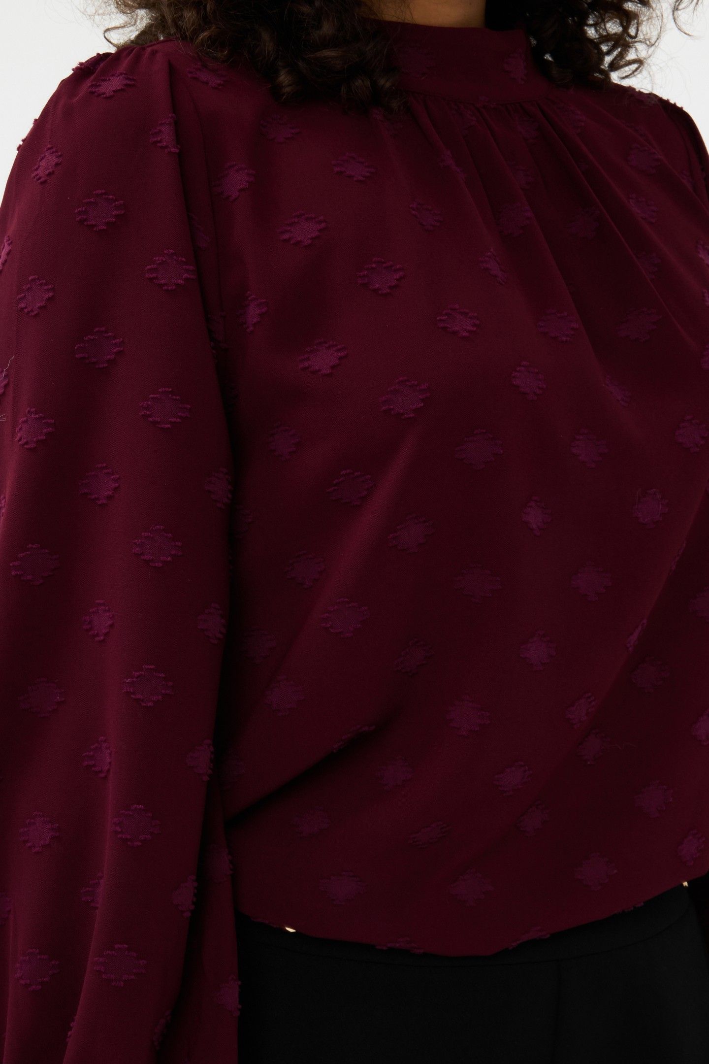 BLOUSE HIGH COLLAR PLUMETIS WINE RED 7