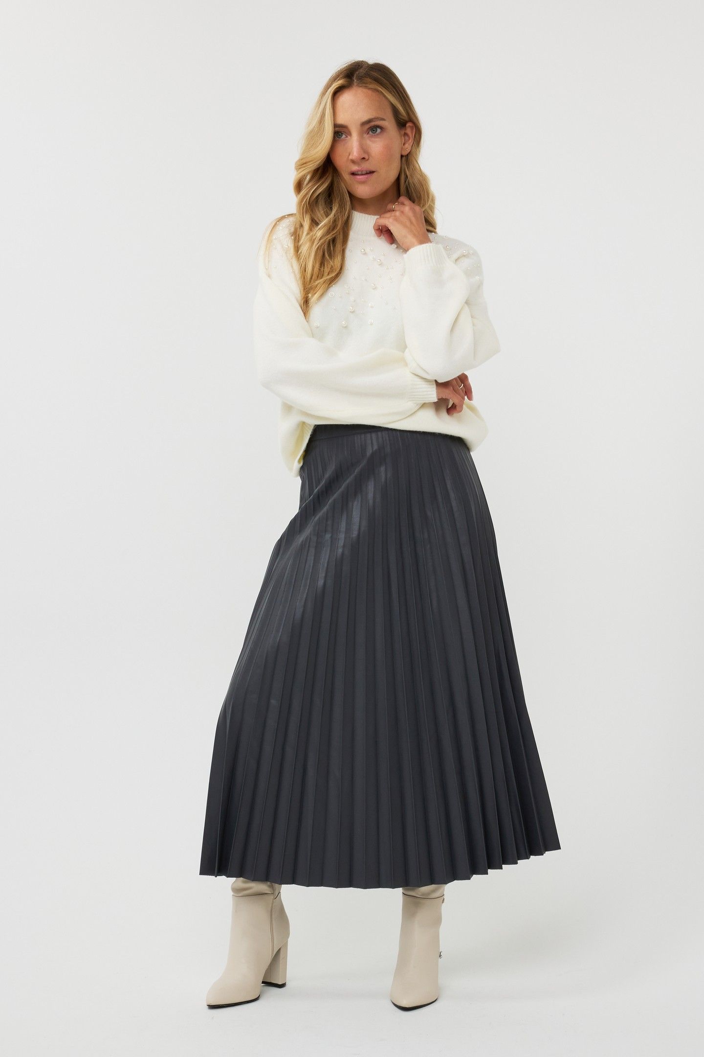SKIRT PLISSE VEGAN LEATHER GREY 1