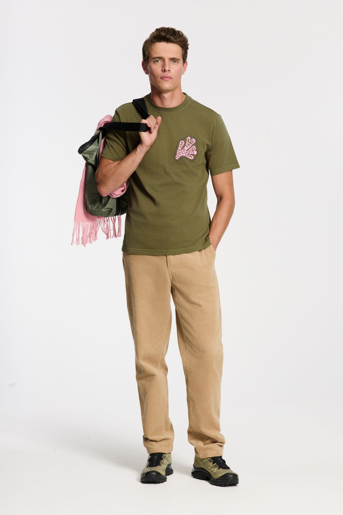 LIAM REGULAR FIT CORAL TEXT T-SHIRT GREEN OLIVE 2