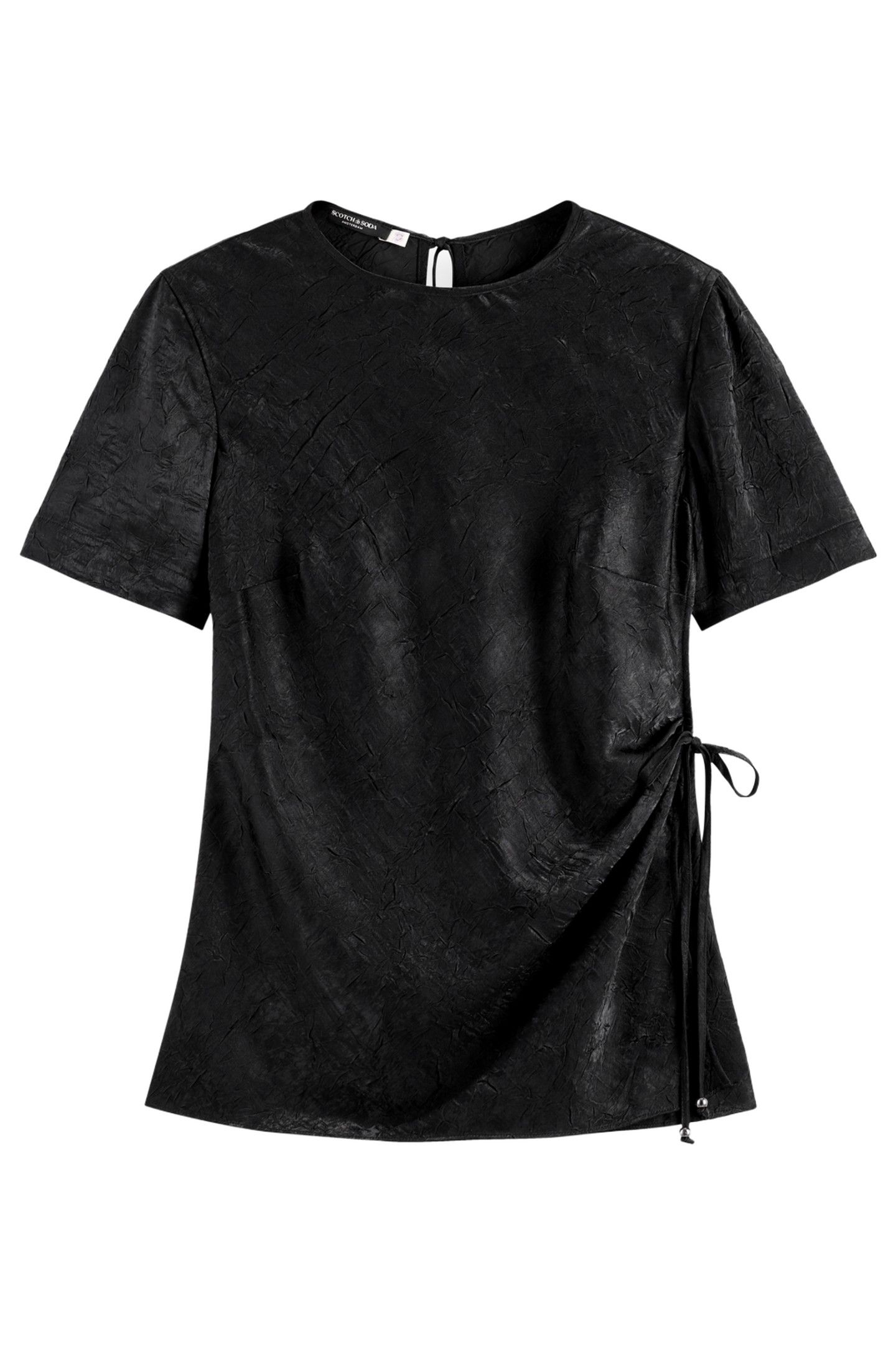 CRUSHED SATIN WRAP TOP BLACK 1