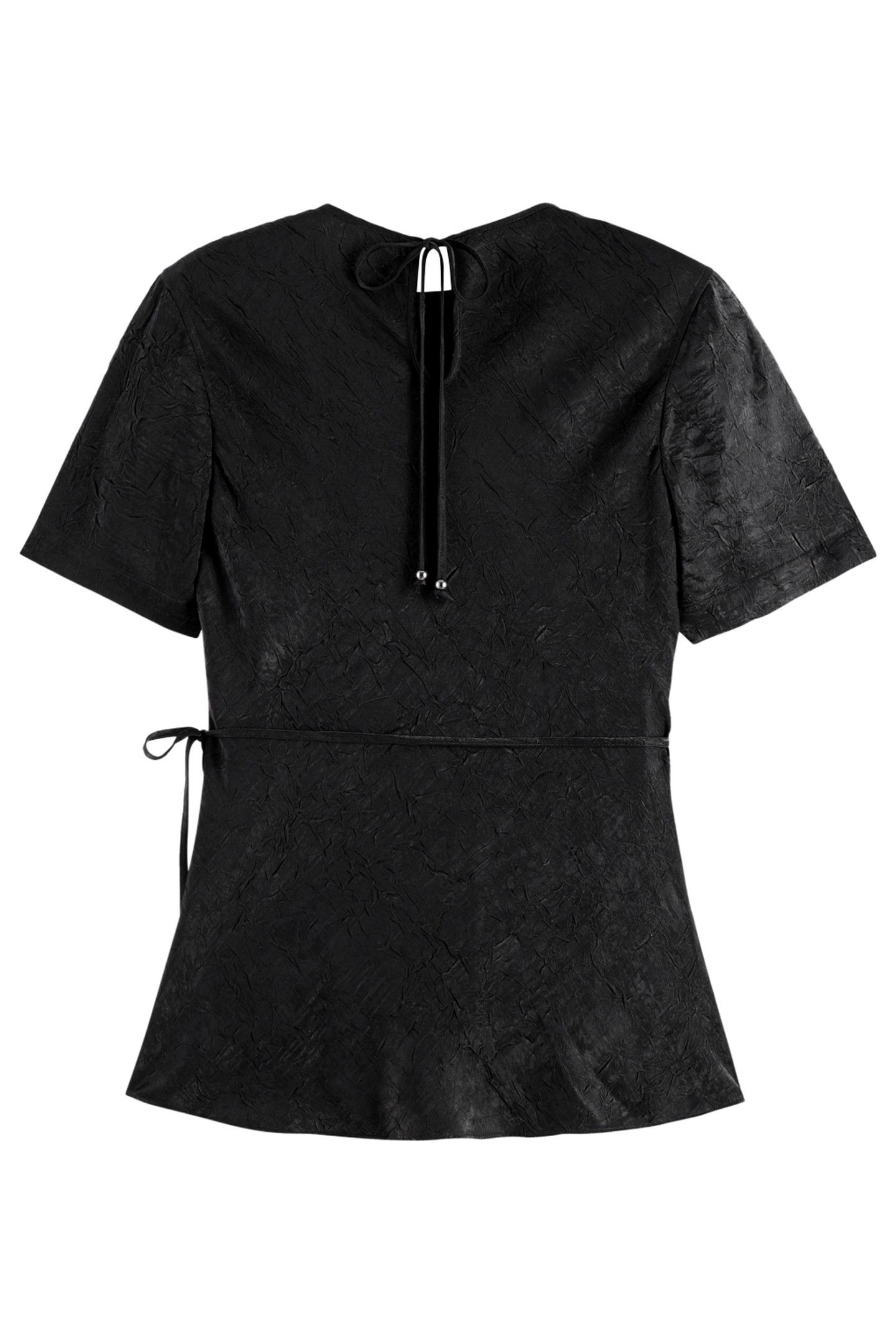 CRUSHED SATIN WRAP TOP BLACK 2