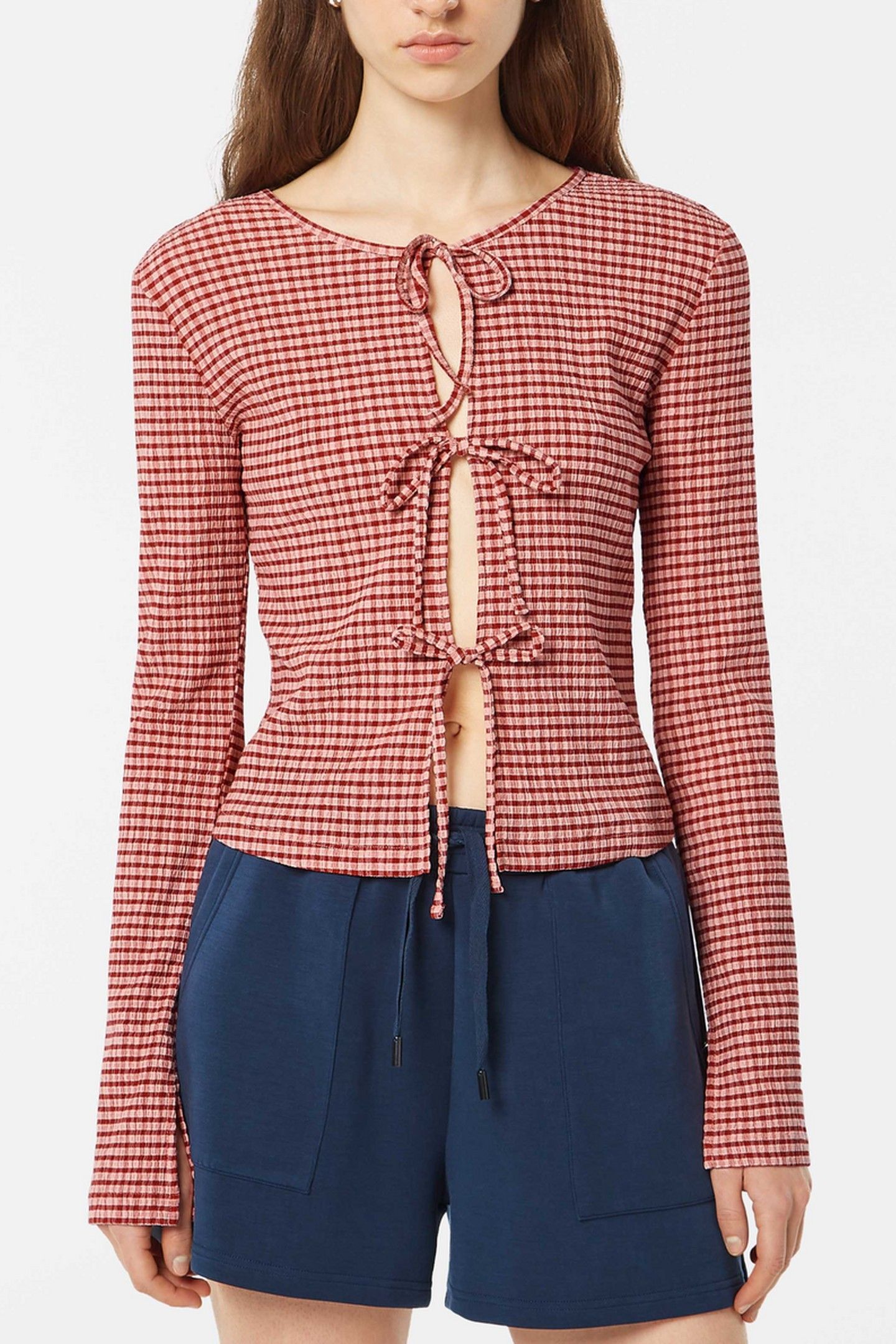 STRUCTURED GINGHAM LS T-SHIRT ROADSIDE RED/ COTTON CANDY 2