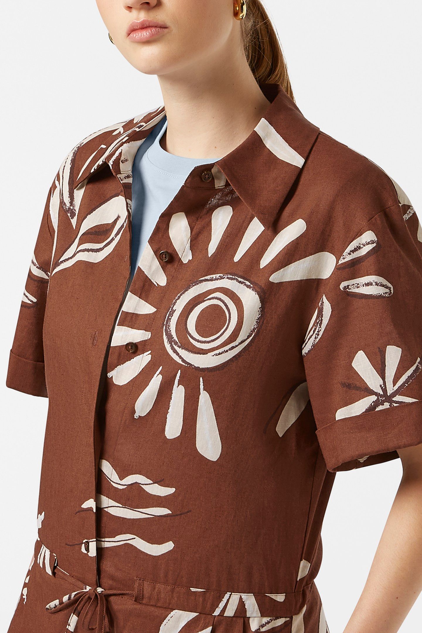 LINEN UTILITY PLAYSUIT INKY SUN BROWN 5
