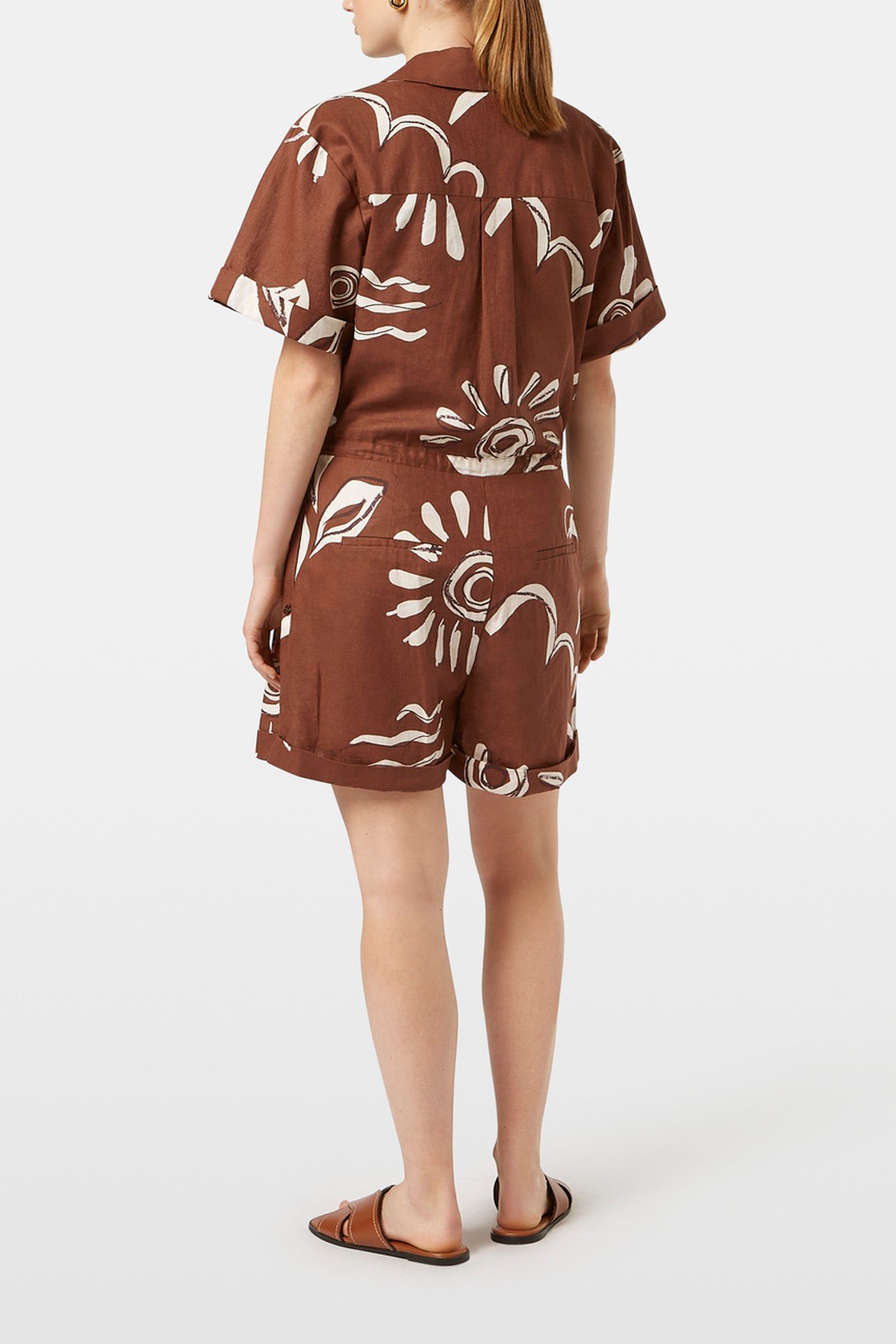 LINEN UTILITY PLAYSUIT INKY SUN BROWN 2