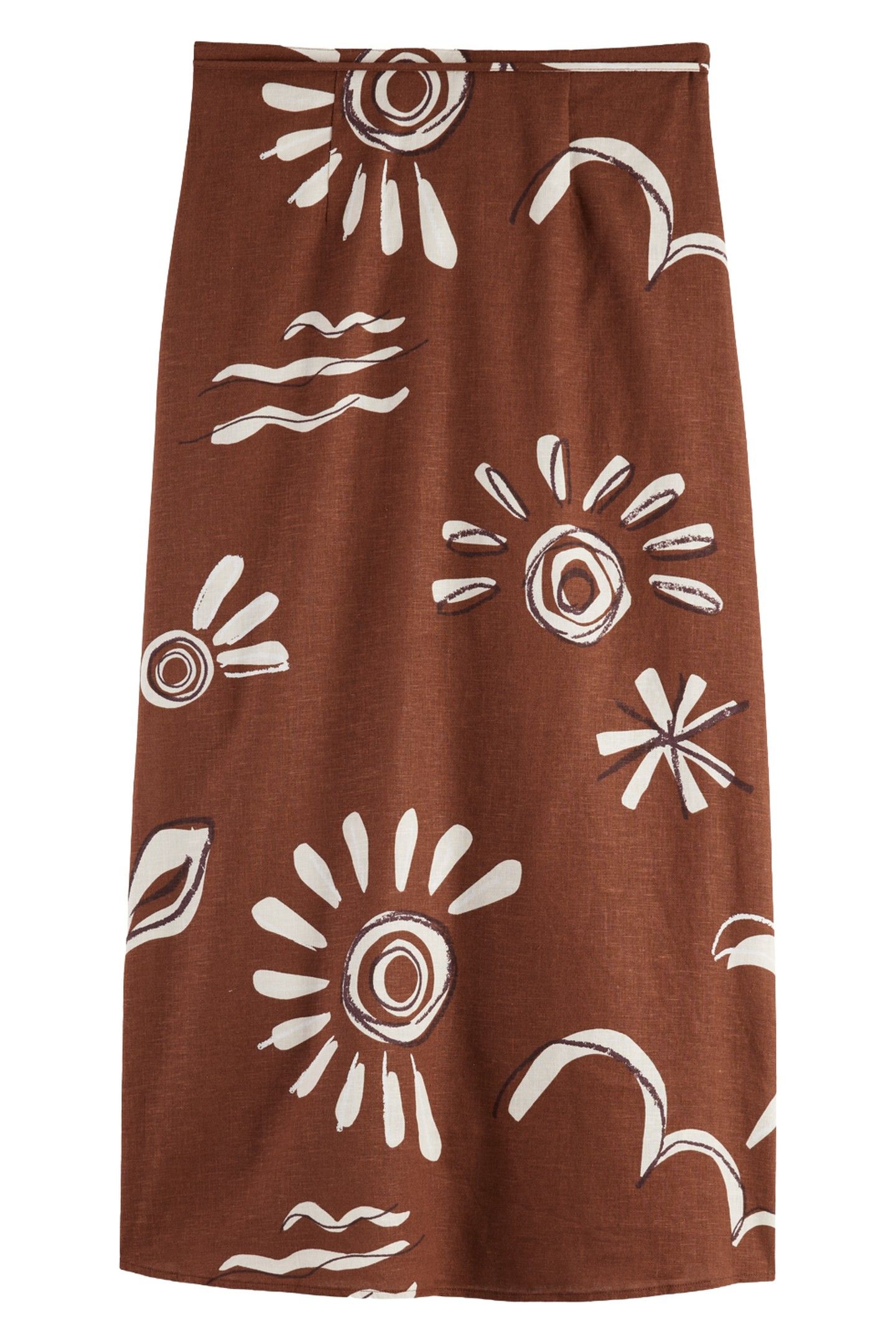 LINEN BLEND PRINTED WRAP SKIRT INKY SUN BROWN 5