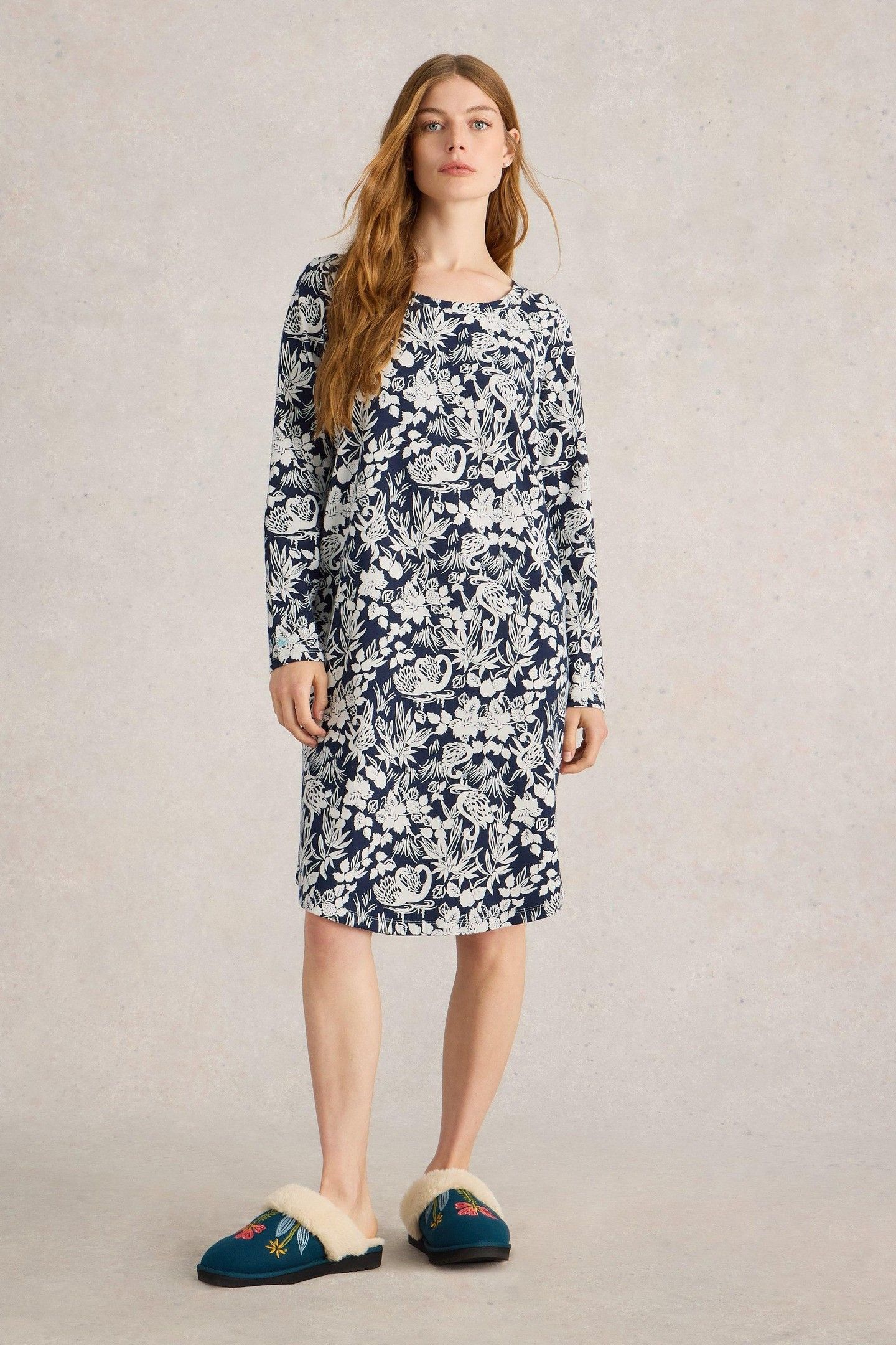 EVA JERSEY NIGHTIE NAVY PRINT 1