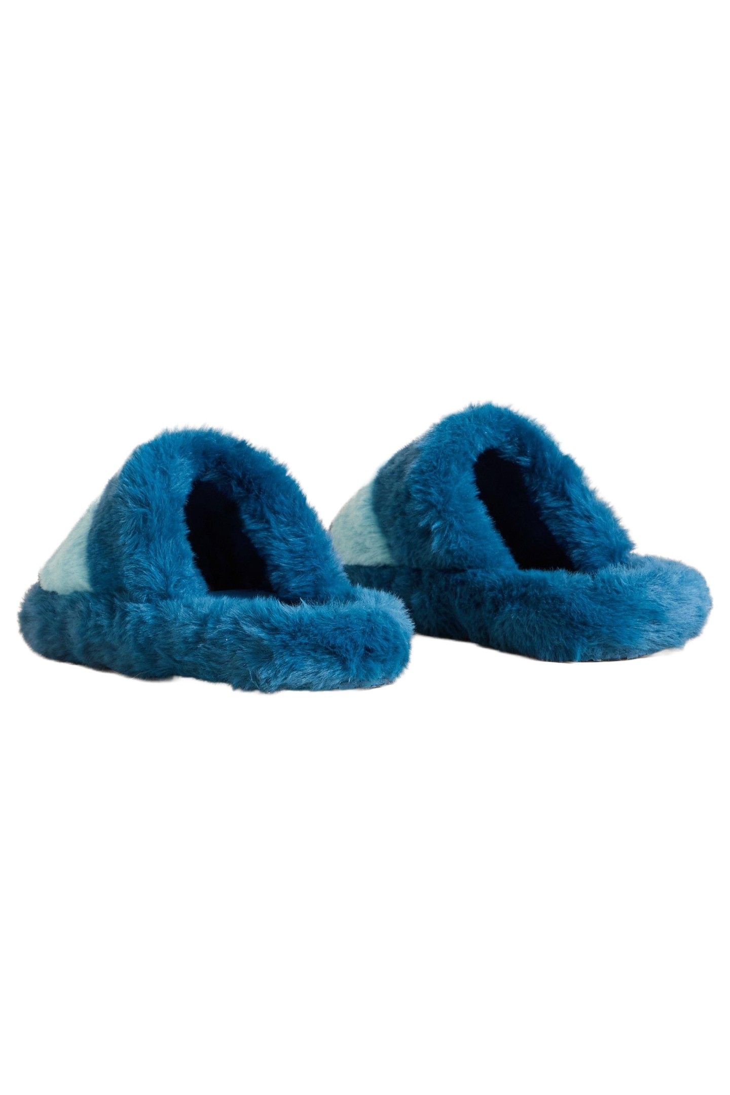 FAUX FUR MULE SLIPPER TEAL MULTI 2