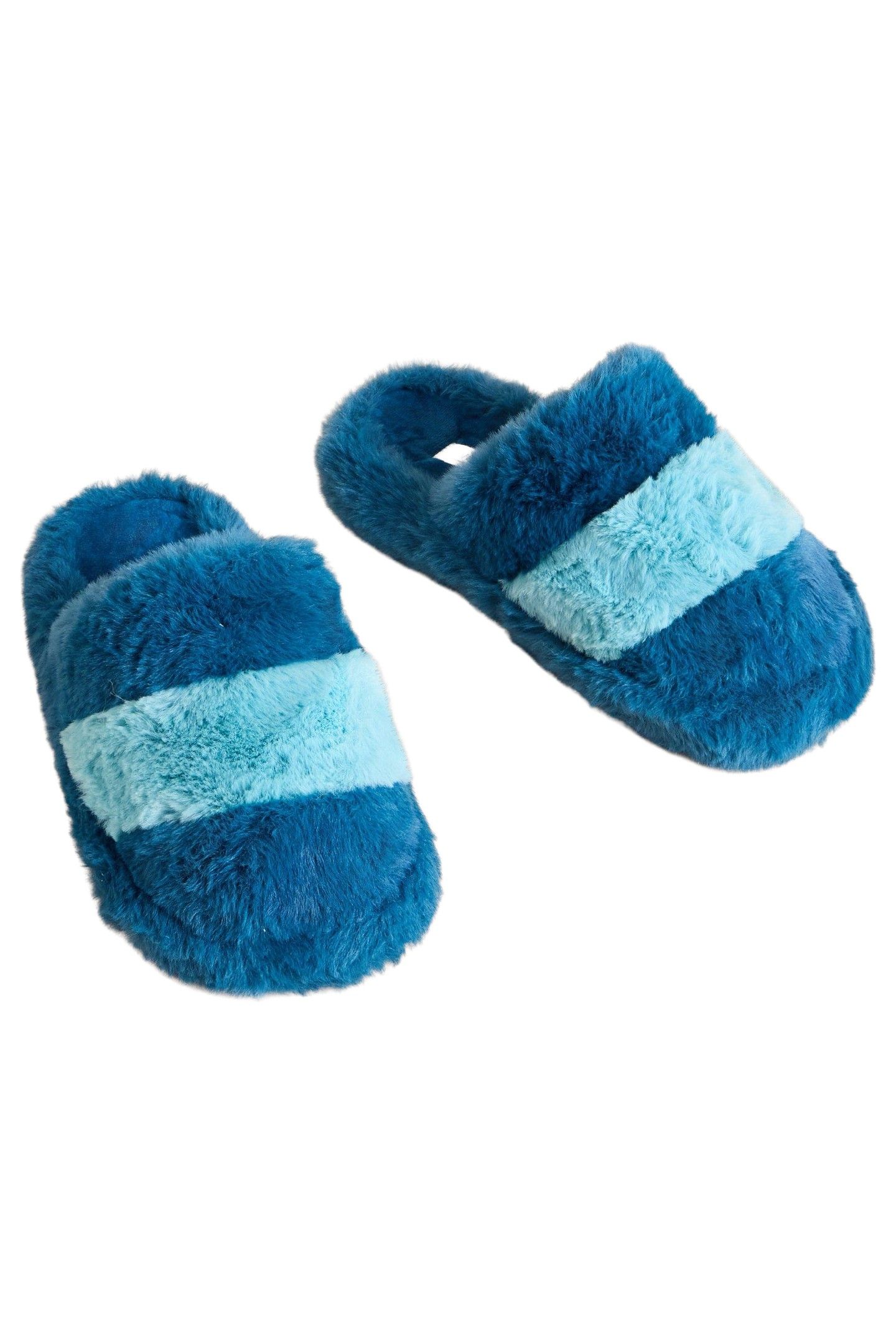 FAUX FUR MULE SLIPPER TEAL MULTI 3