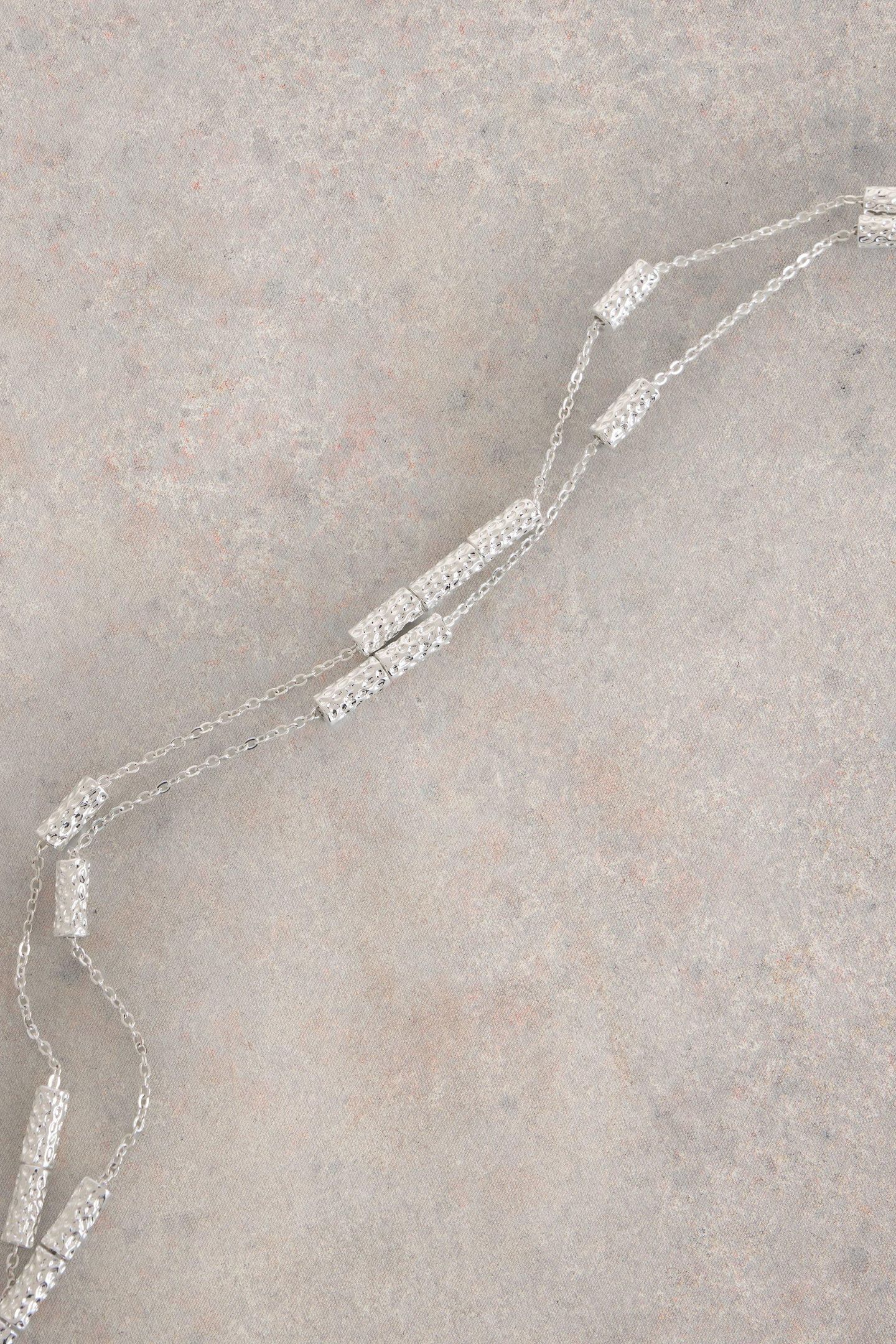 TUBULAR FINE STATION NECKLACE SILVER TONE METALLIC 1