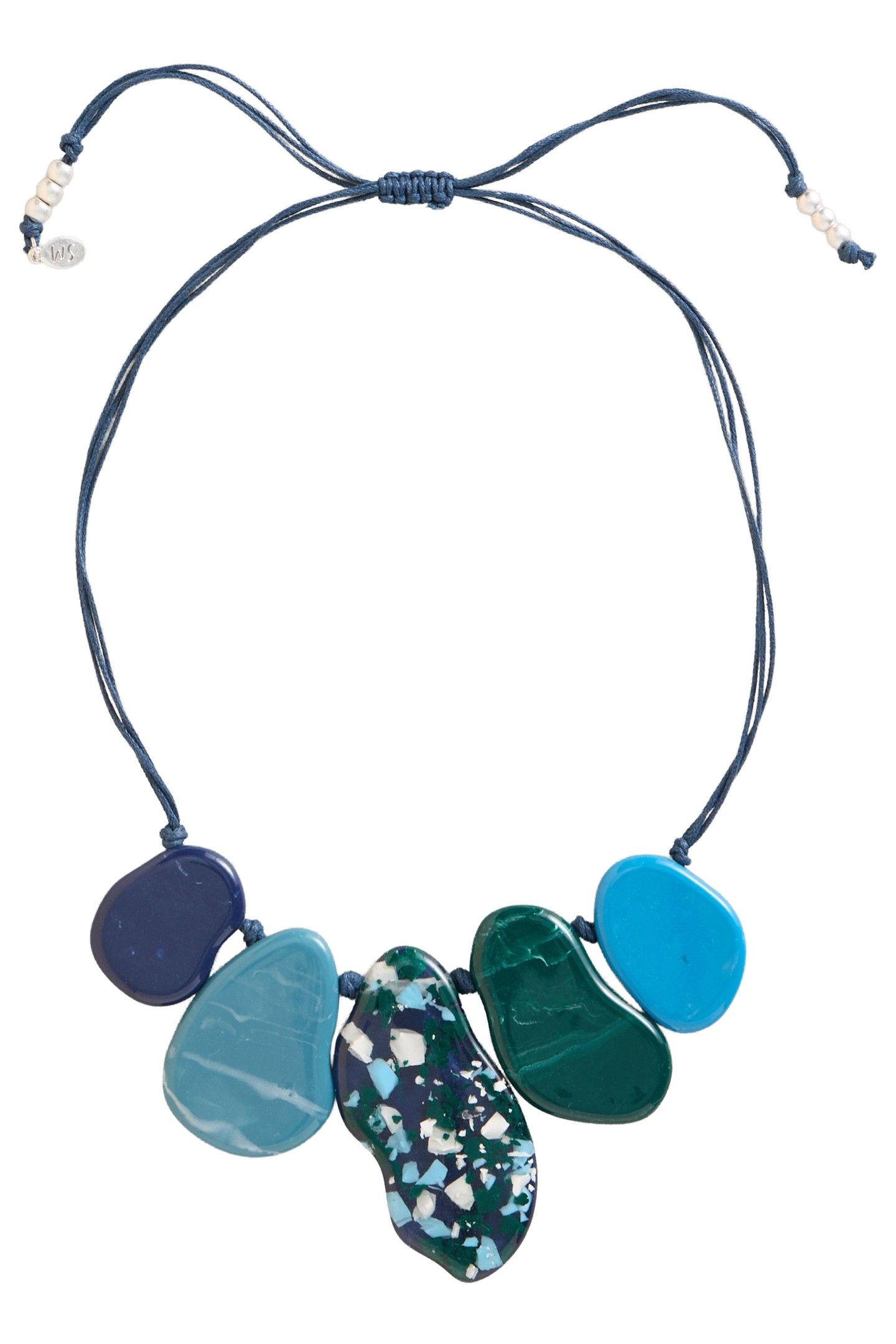 ABSTRACT RESIN NECKLACE BLUE MULTI 2