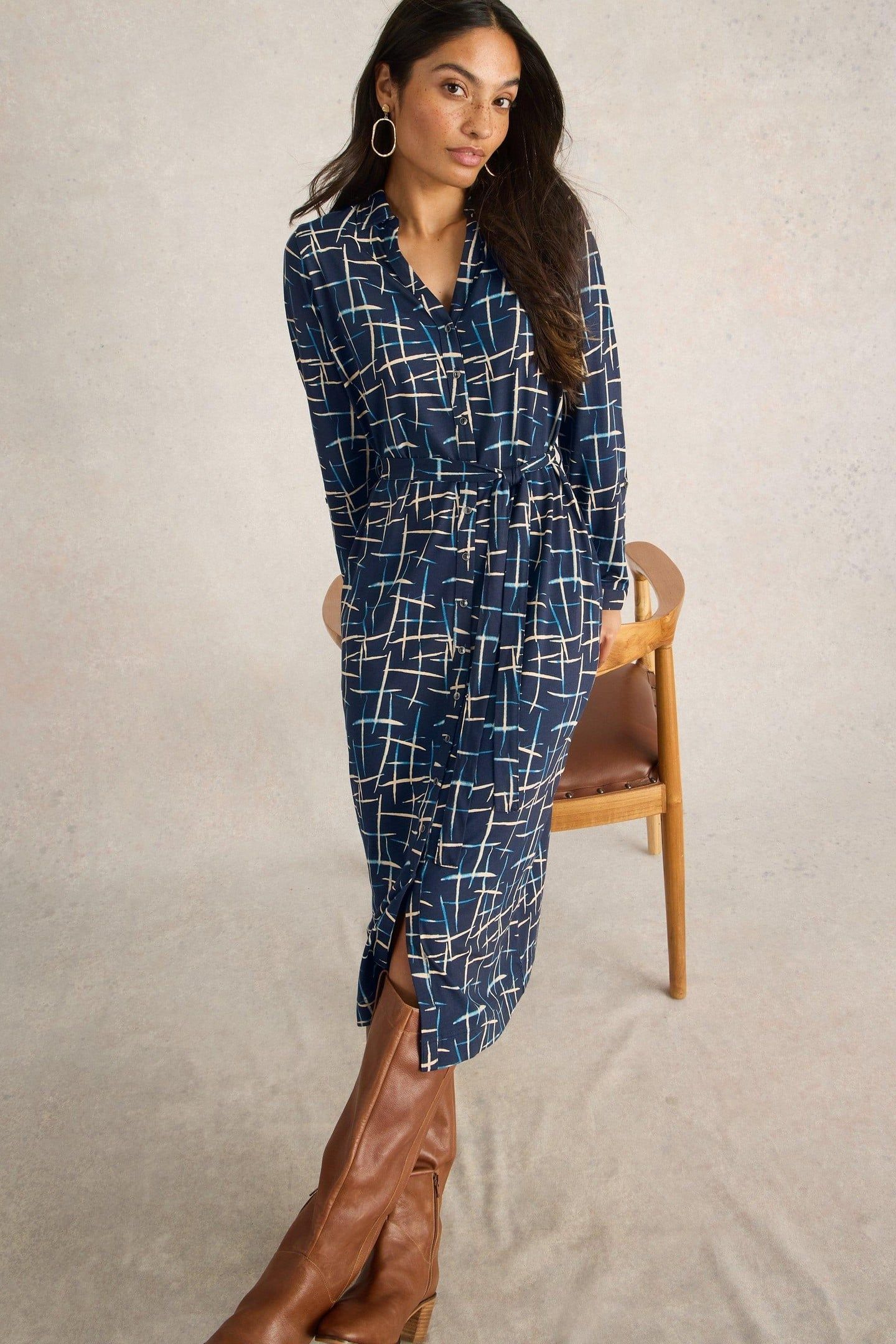 ANNIE JERSEY SHIRT DRESS NAVY PRINT 1