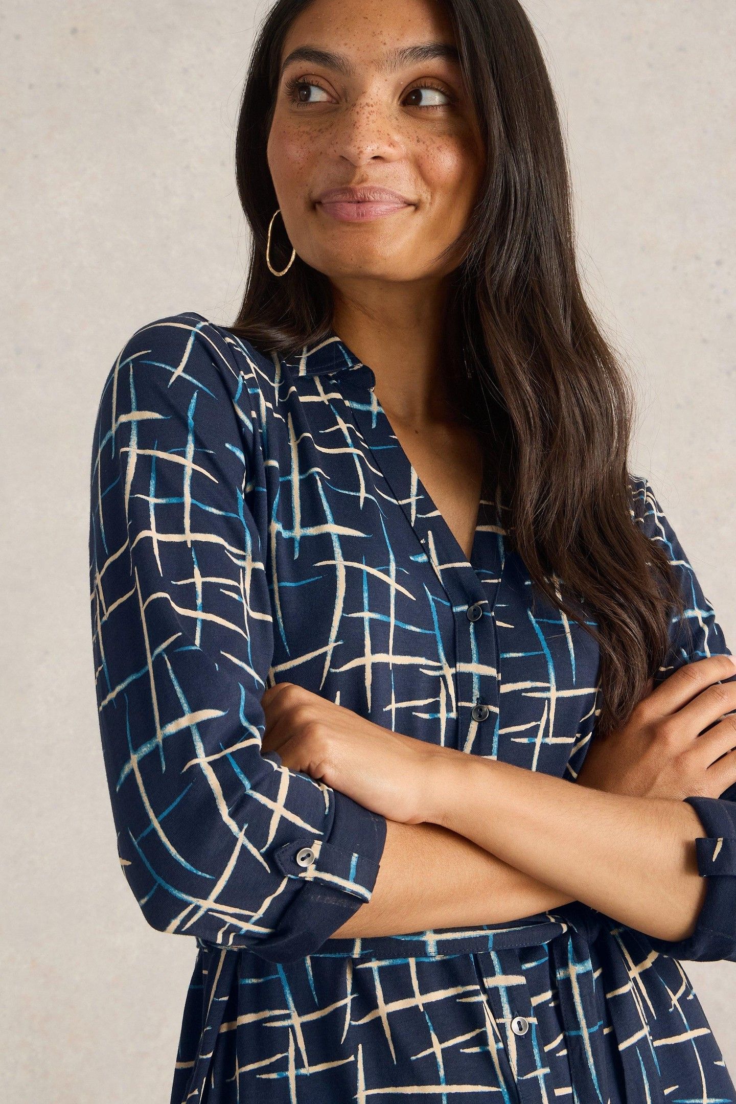 ANNIE JERSEY SHIRT DRESS NAVY PRINT 7