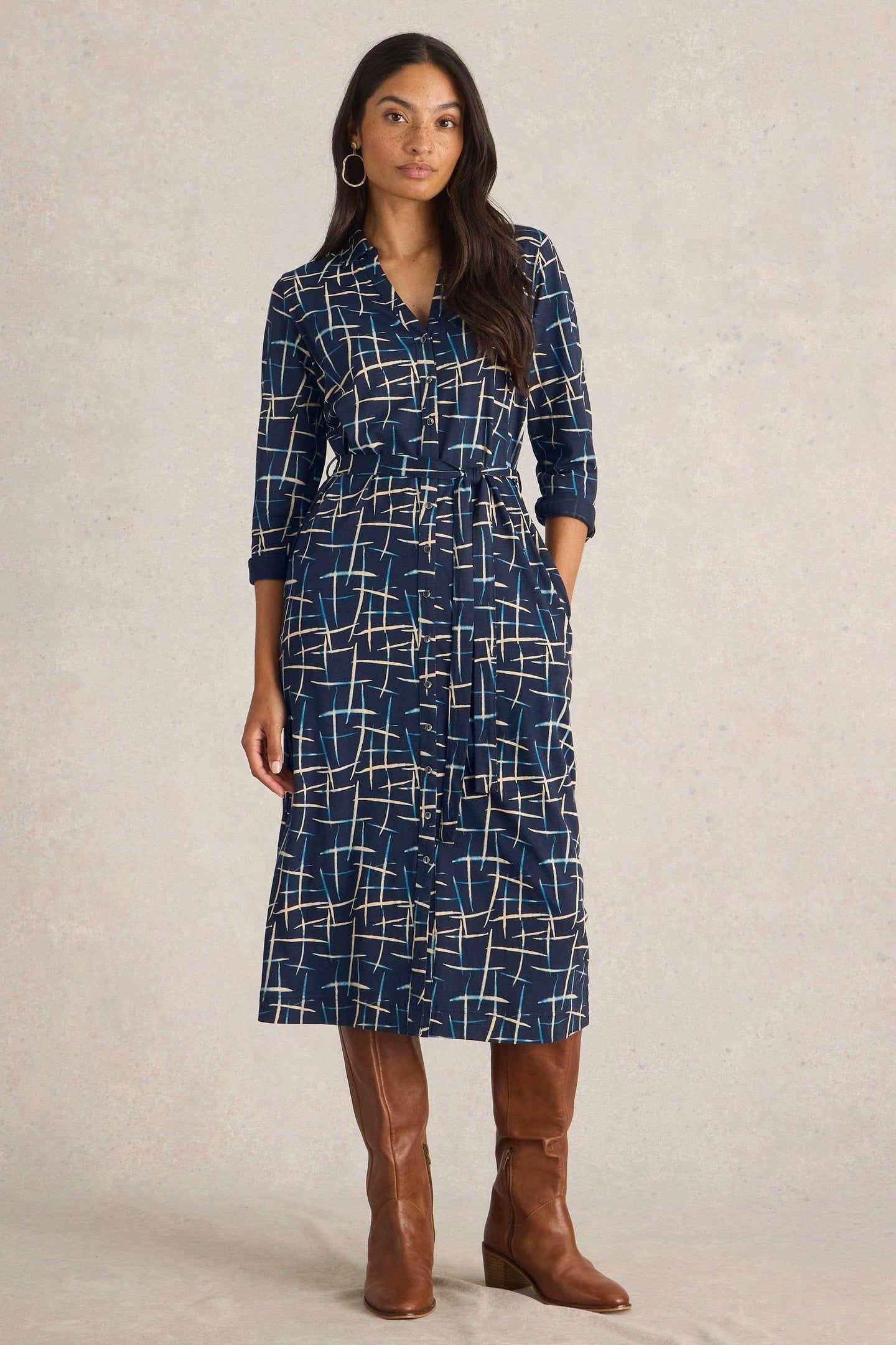 ANNIE JERSEY SHIRT DRESS NAVY PRINT 2