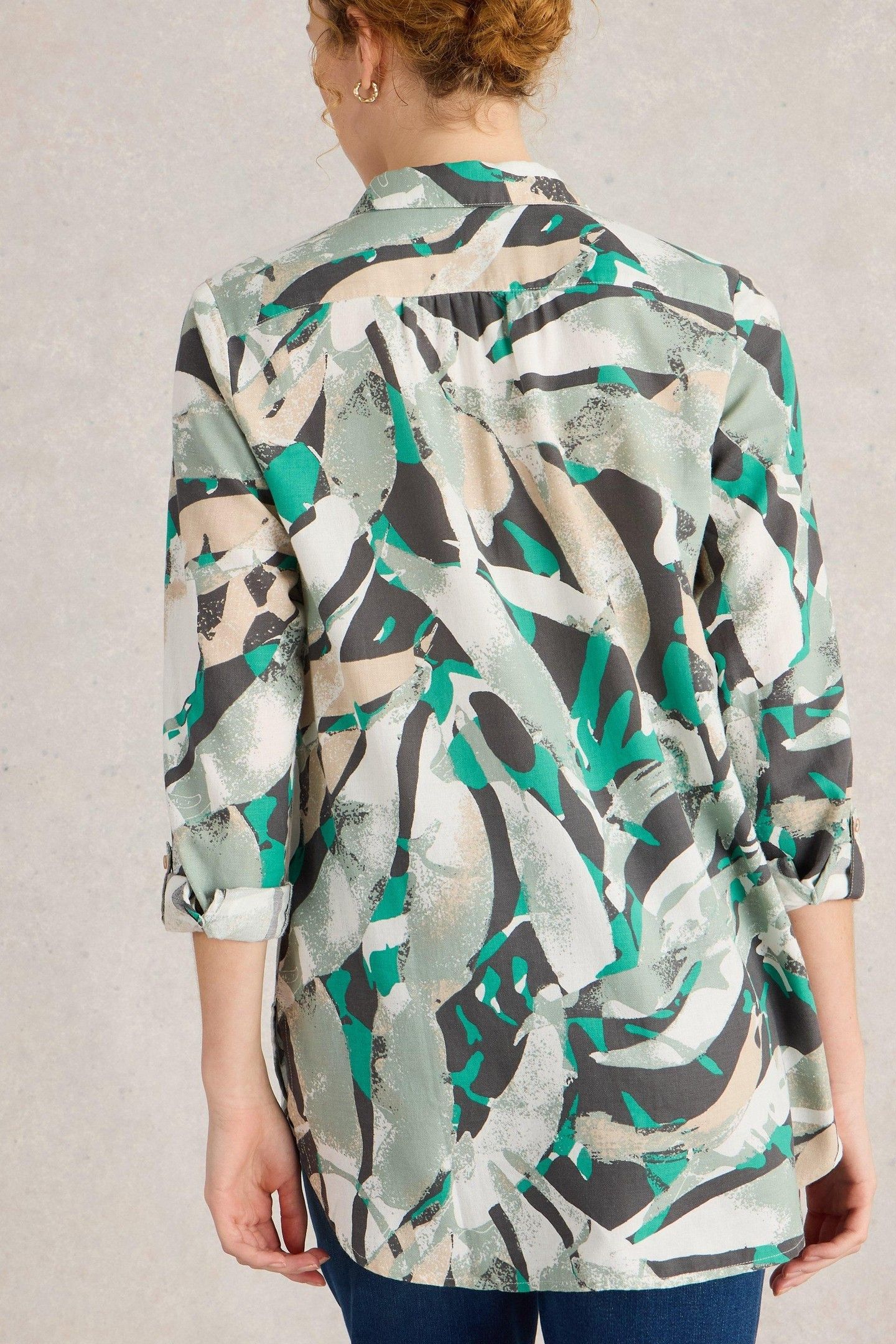 SOPHIE LONGLINE COTTON SHIRT GREY MULTI 3