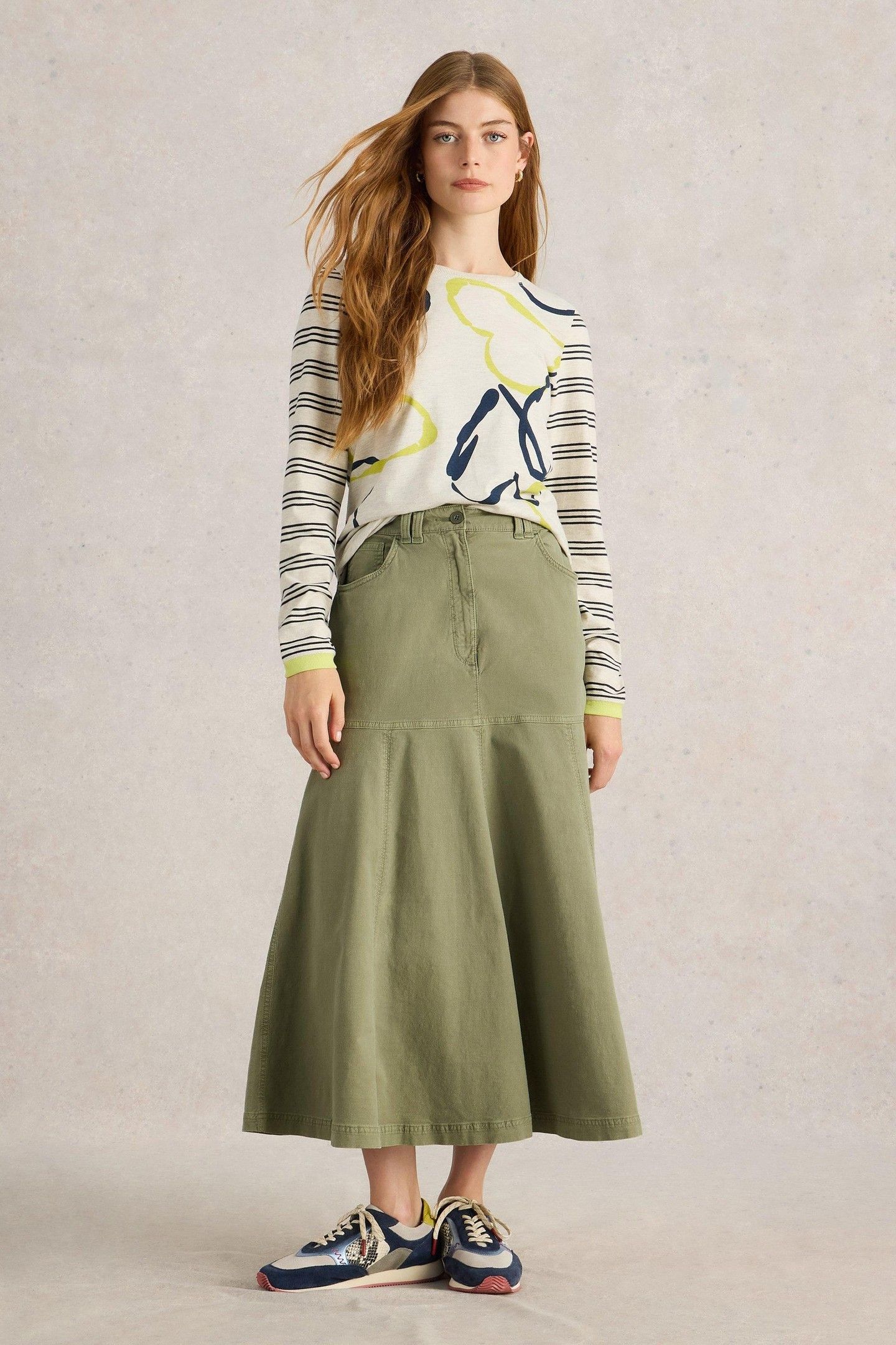 QUINN MIDI SKIRT KHAKI GREEN 3