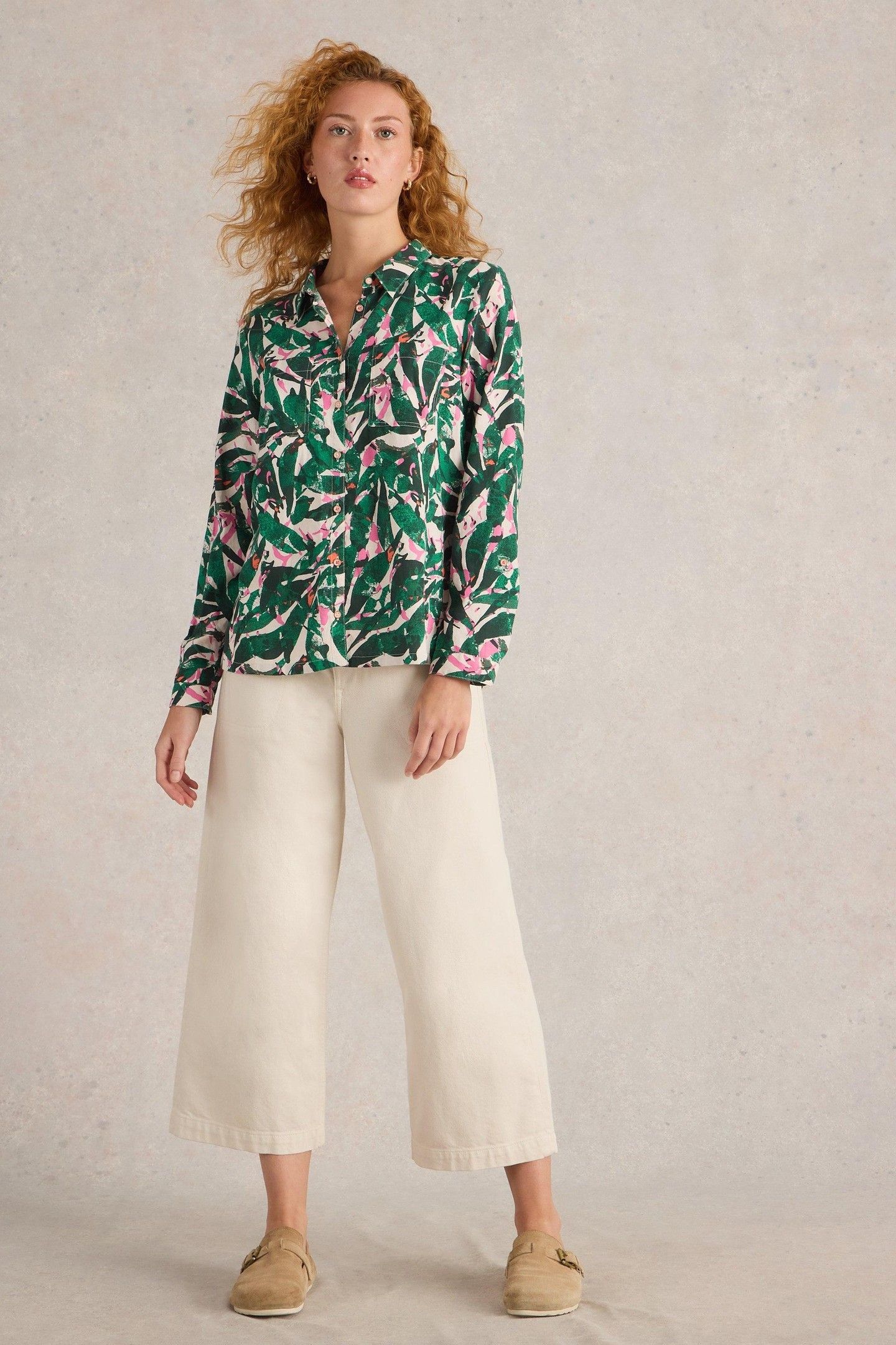 SOPHIE ORGANIC COTTON SHIRT GREEN PRINT 1