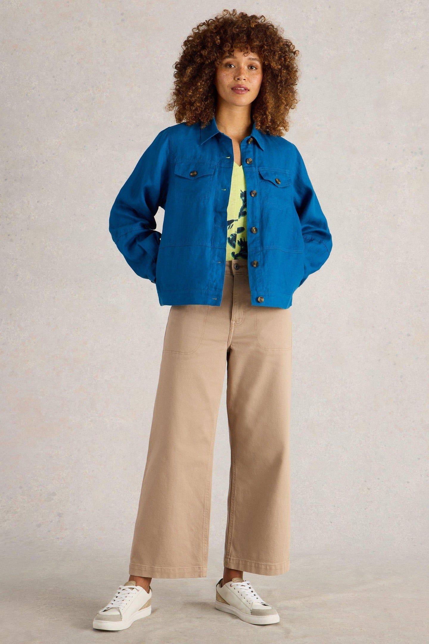 CAMILLE LINEN JACKET BRIGHT BLUE 1