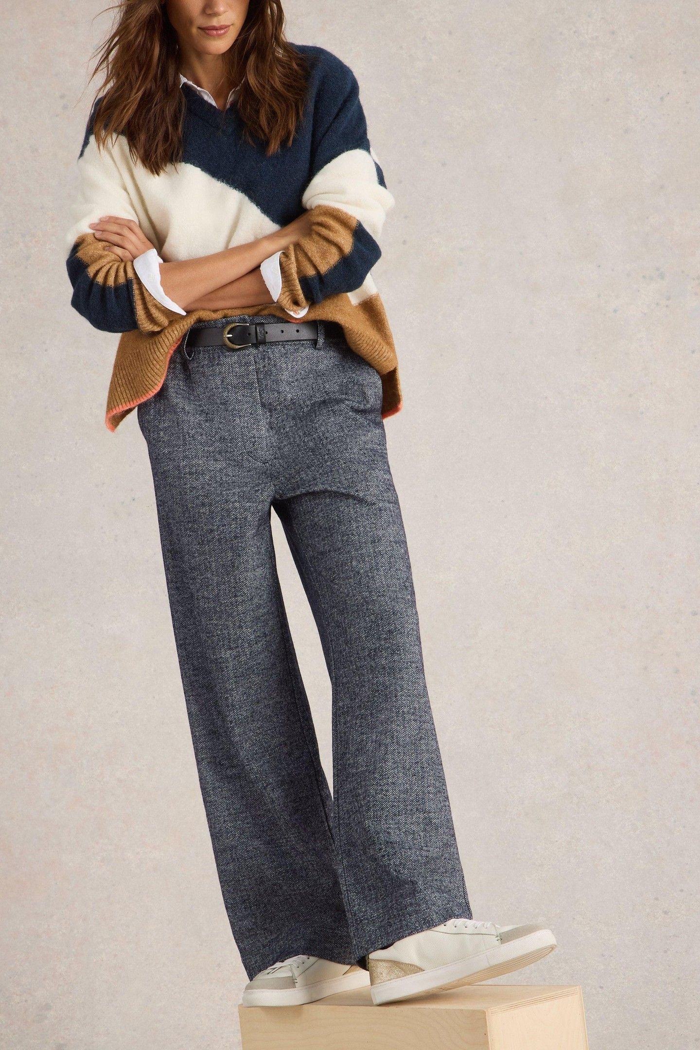BELLE TWEEDY WIDE LEG TROUSER NAVY MULTI 1