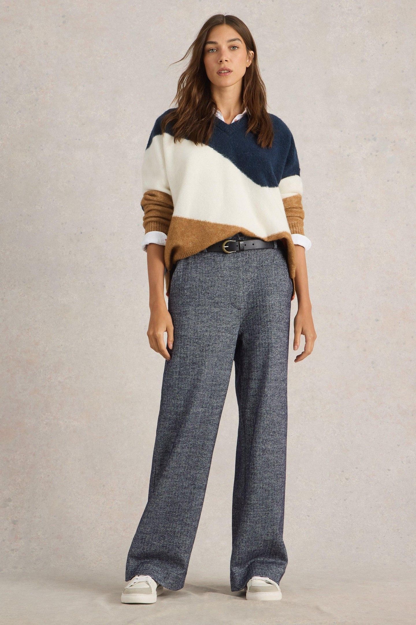 BELLE TWEEDY WIDE LEG TROUSER NAVY MULTI 2
