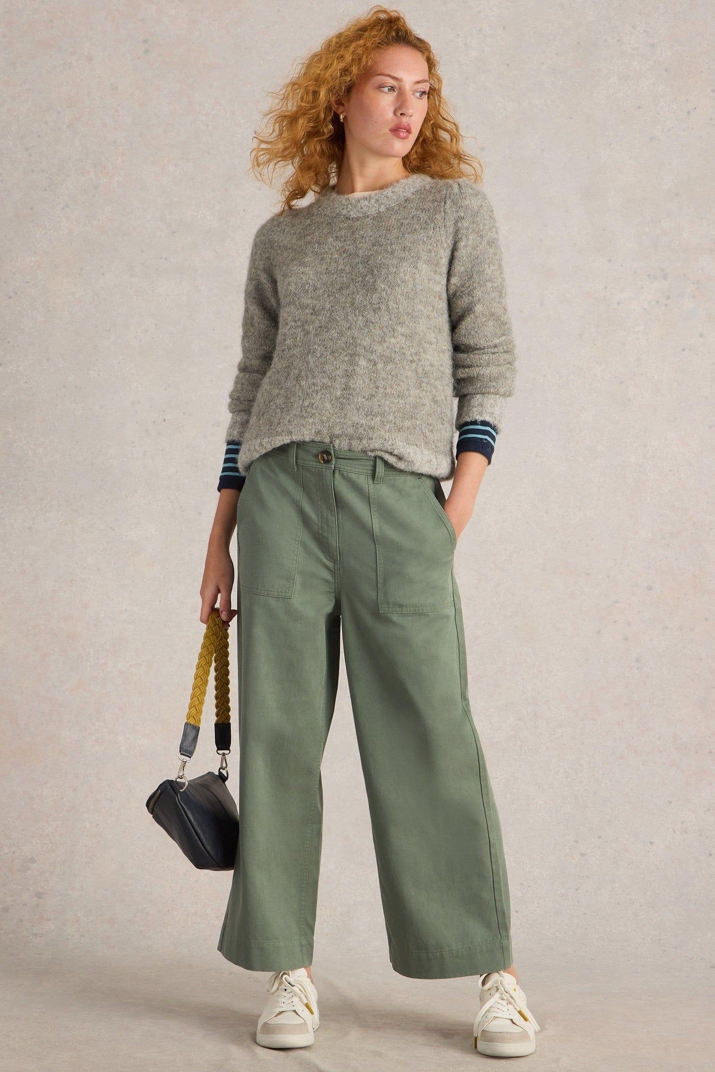 ROMY WIDE LEG CROPPED TROUSER DUSTY GREEN 1
