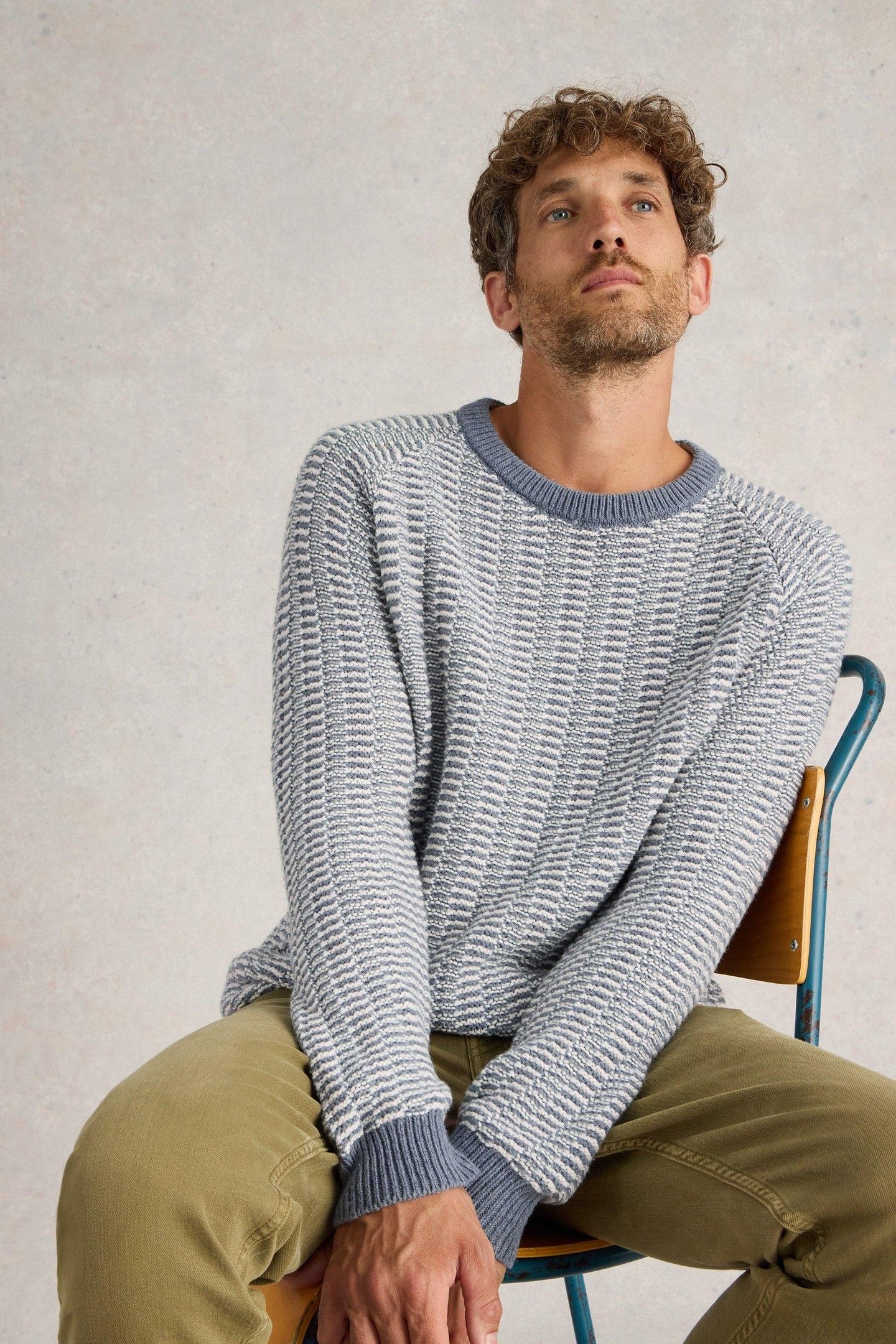 TEXTURED CREW NECK JUMPER BLUE MULTI 1