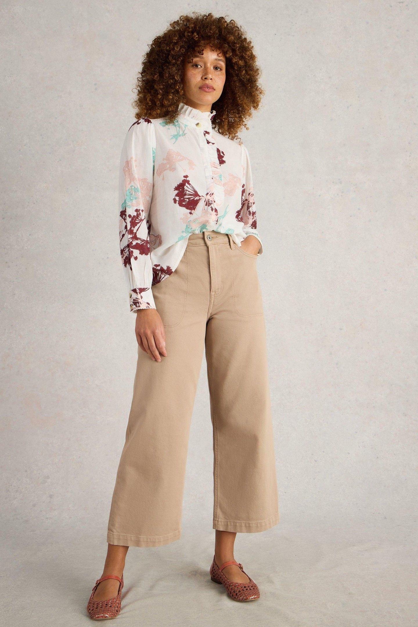 PAULINE FRILL NECK TOP IVORY MULTI 2