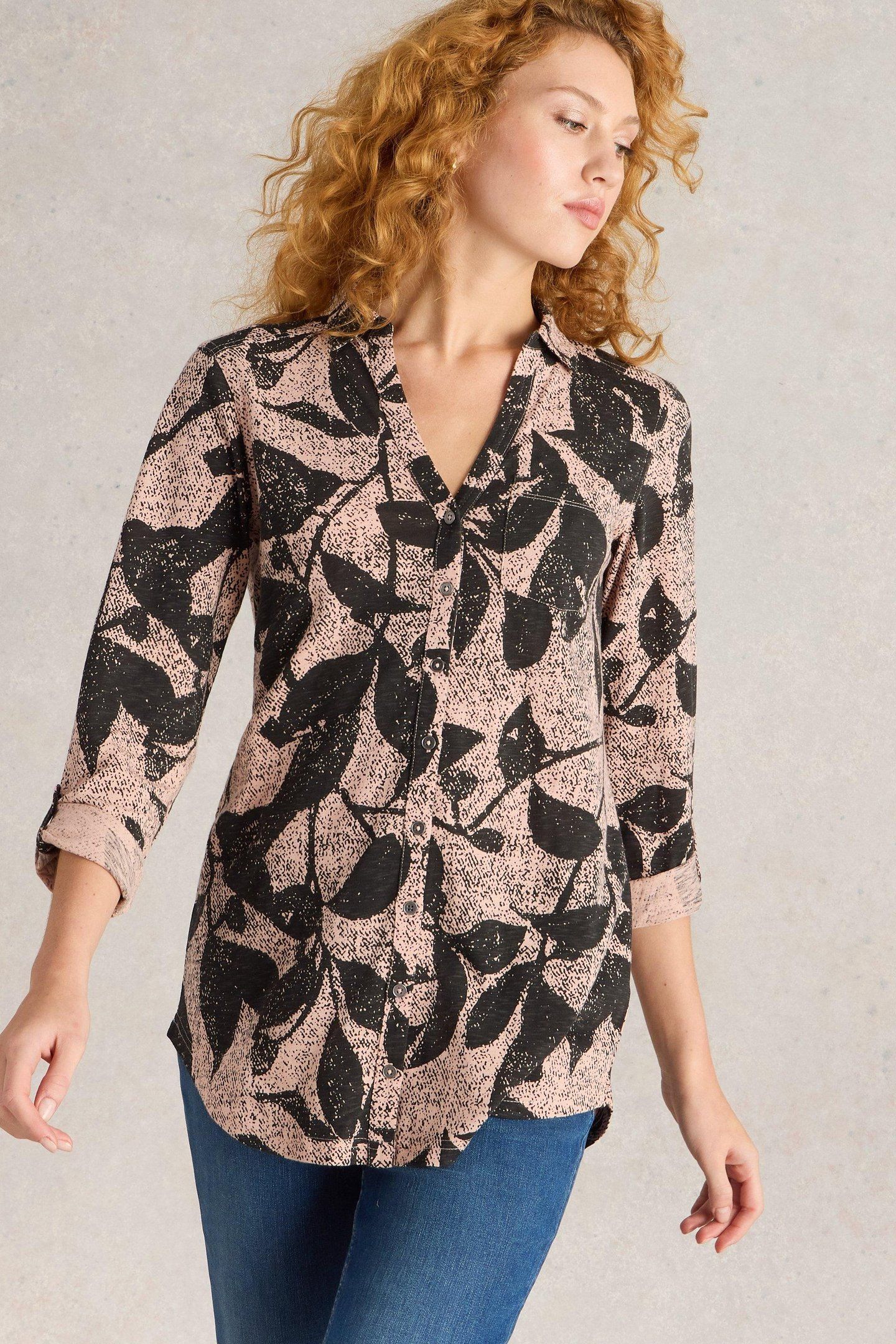 ANNIE LONGLINE SHIRT PINK PRINT 1