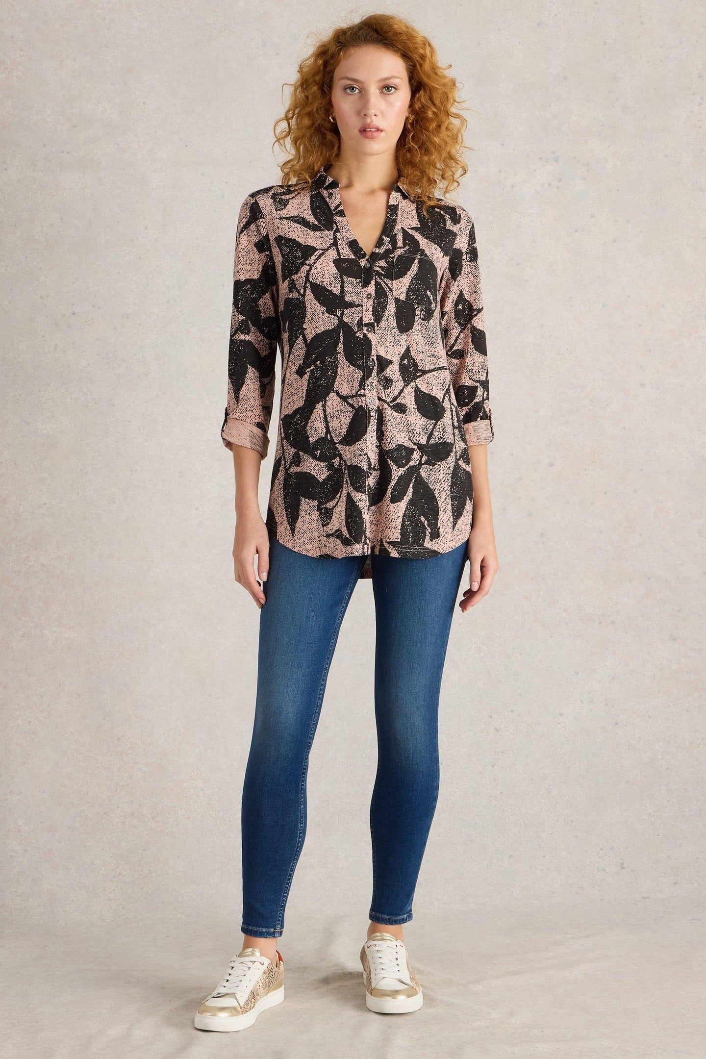 ANNIE LONGLINE SHIRT PINK PRINT 2