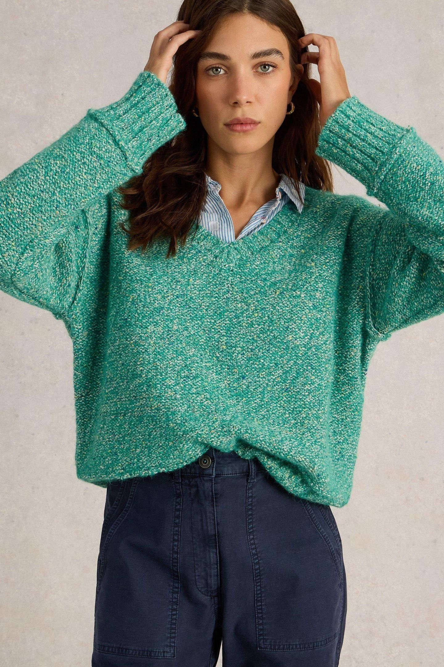 TAMMY TEXTURED V NECK BRIGHT GREEN 1