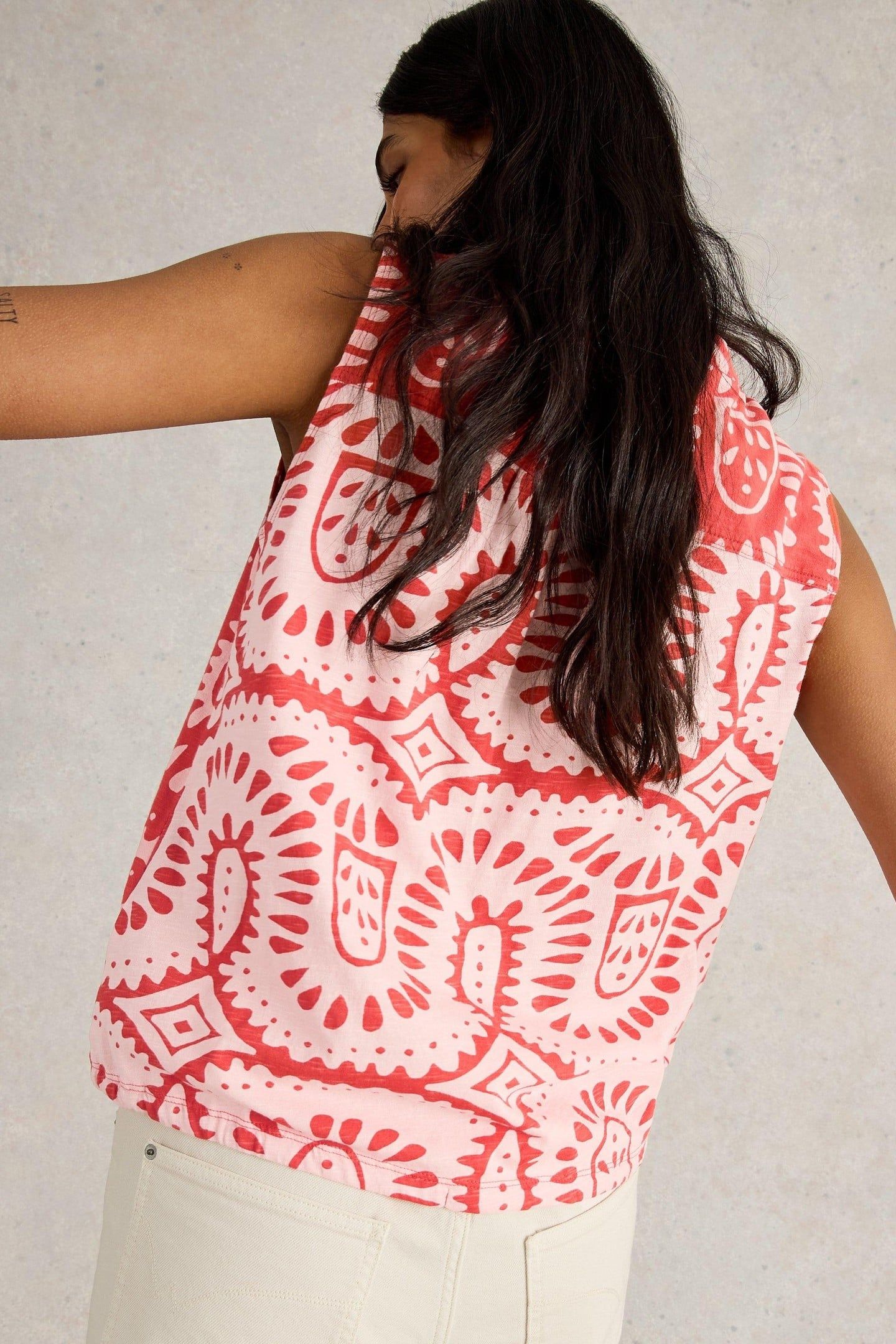 TULIP SLEEVELESS SHIRT ORANGE PRINT 3