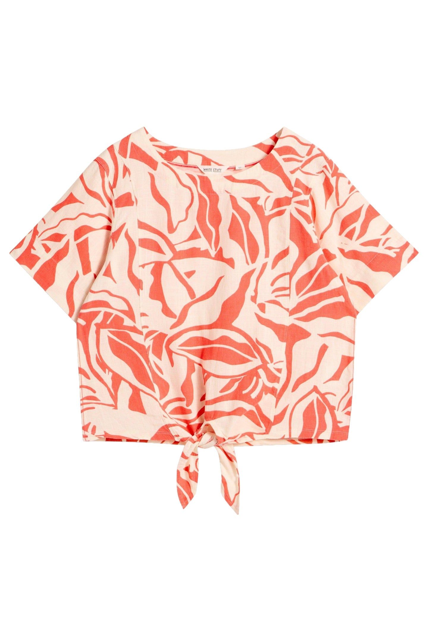 SARA TIE HEM TOP CORAL PRINT 4