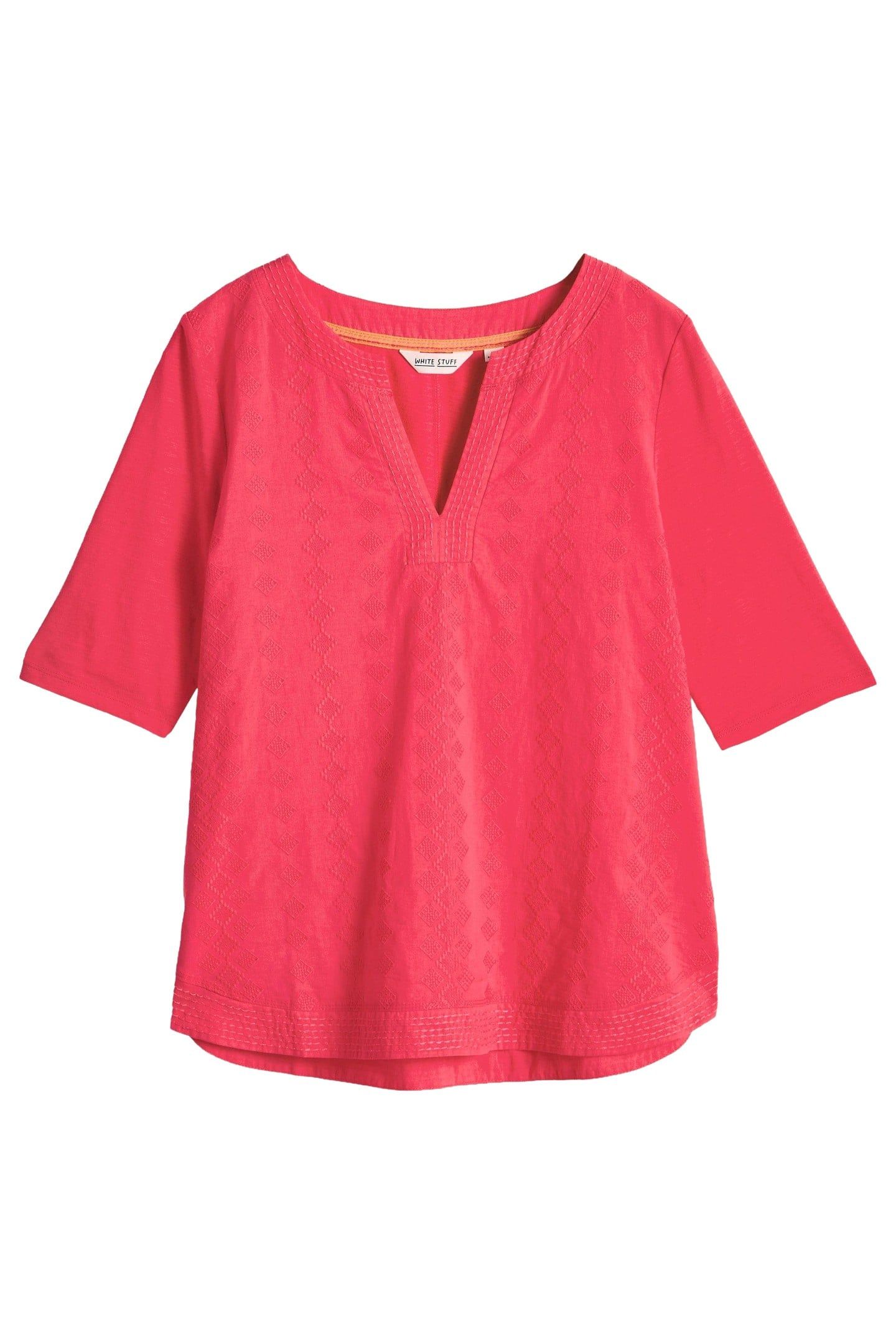 WEAVER NOTCH NECK TOP BRIGHT PINK 4