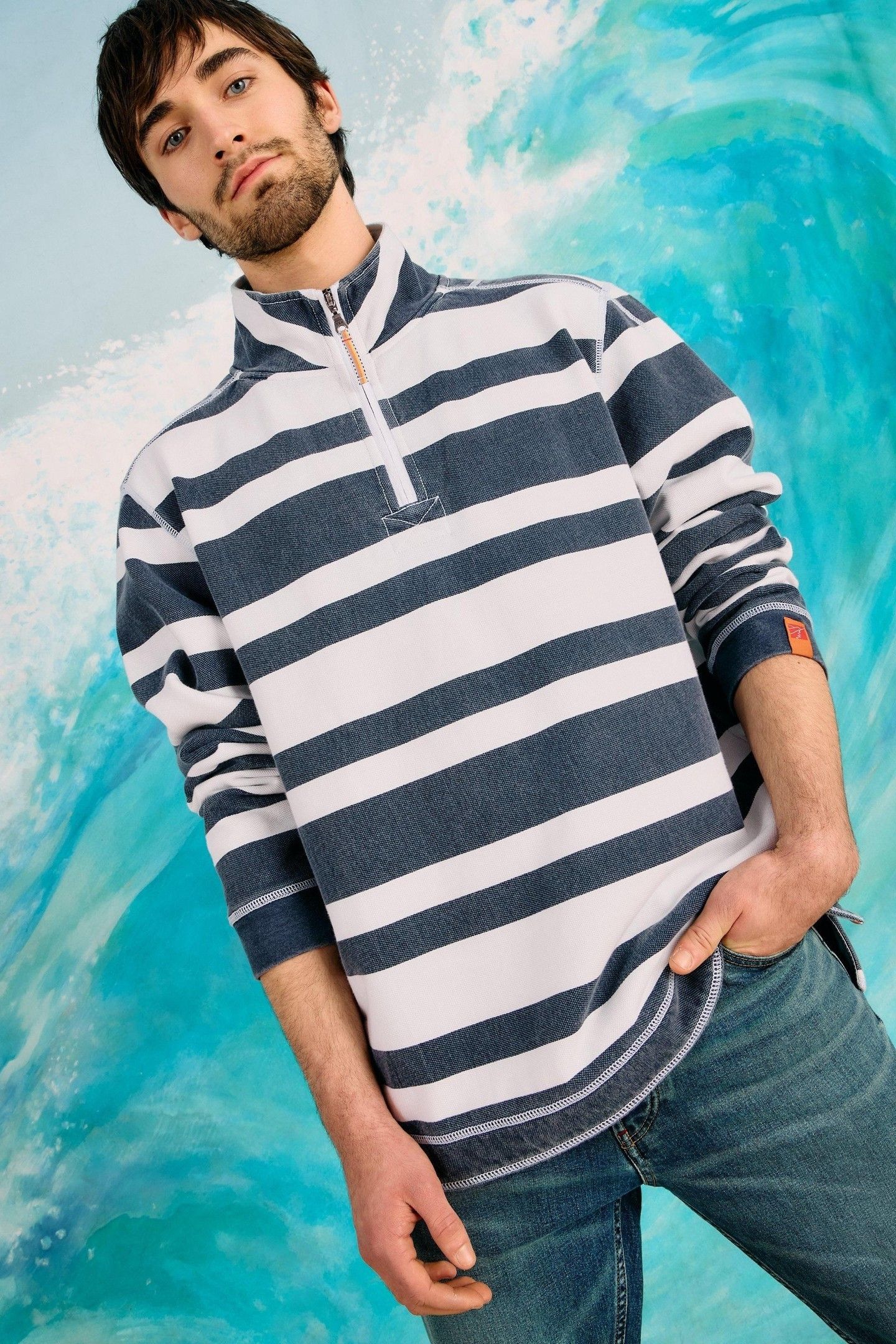 STRIPE PIQUE HALF ZIP SWEAT NAVY MULTI 5