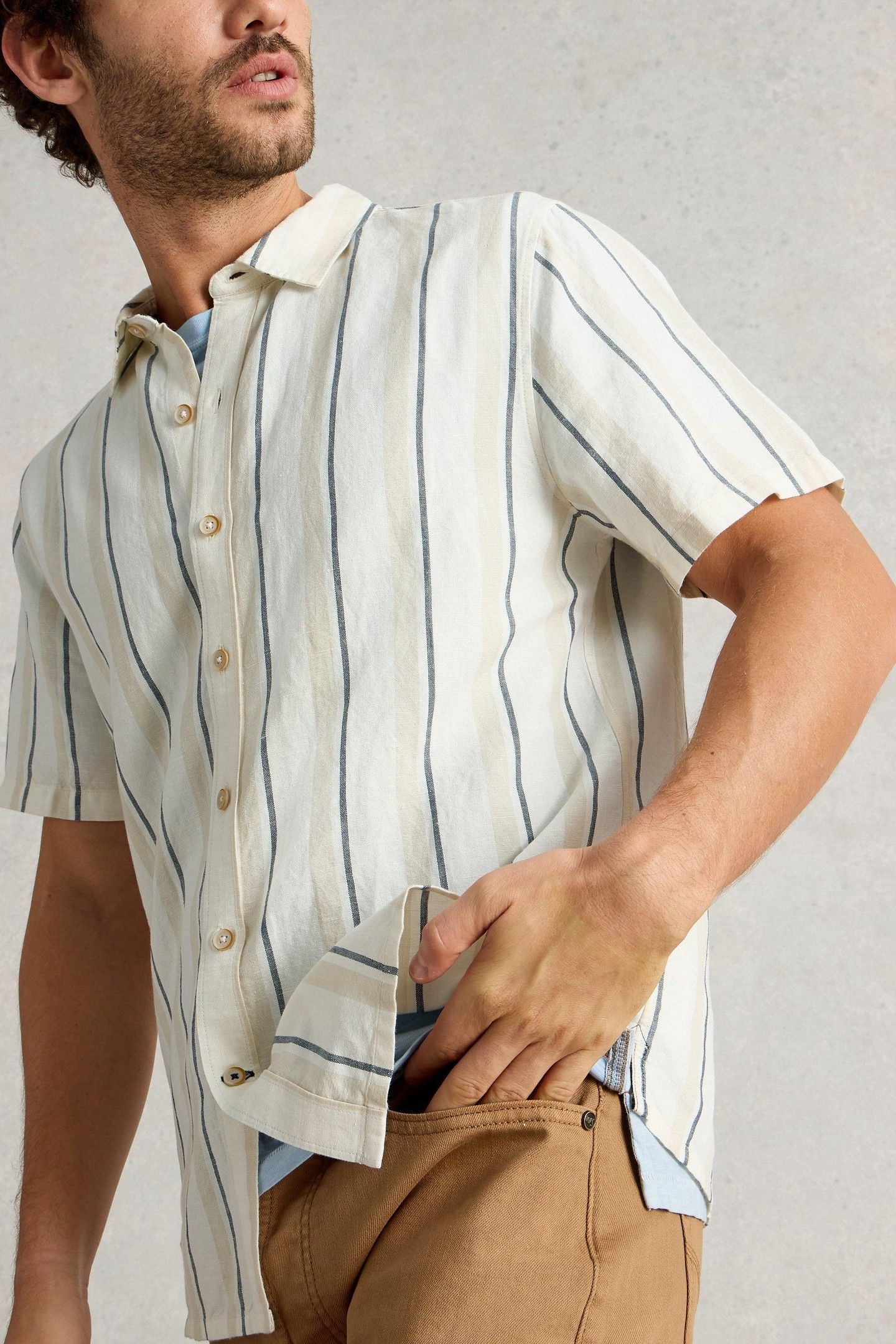 KESWICK SS STRIPE LINEN SHIRT NATURAL MULTI 6