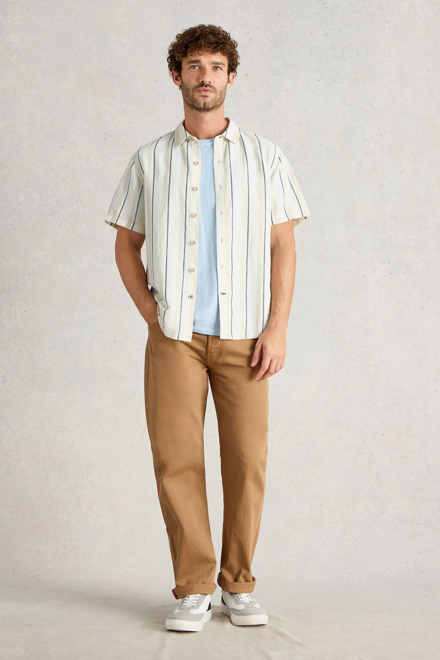 KESWICK SS STRIPE LINEN SHIRT NATURAL MULTI 1